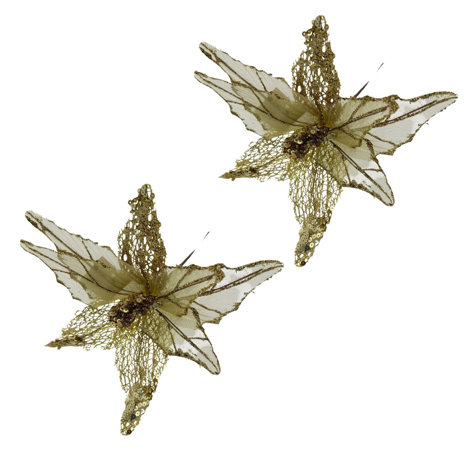 PACK DE 2 FLORES ARTIFICIALES DE CARDENAL DORADO NAVIDEÑO DE 30CM - 1