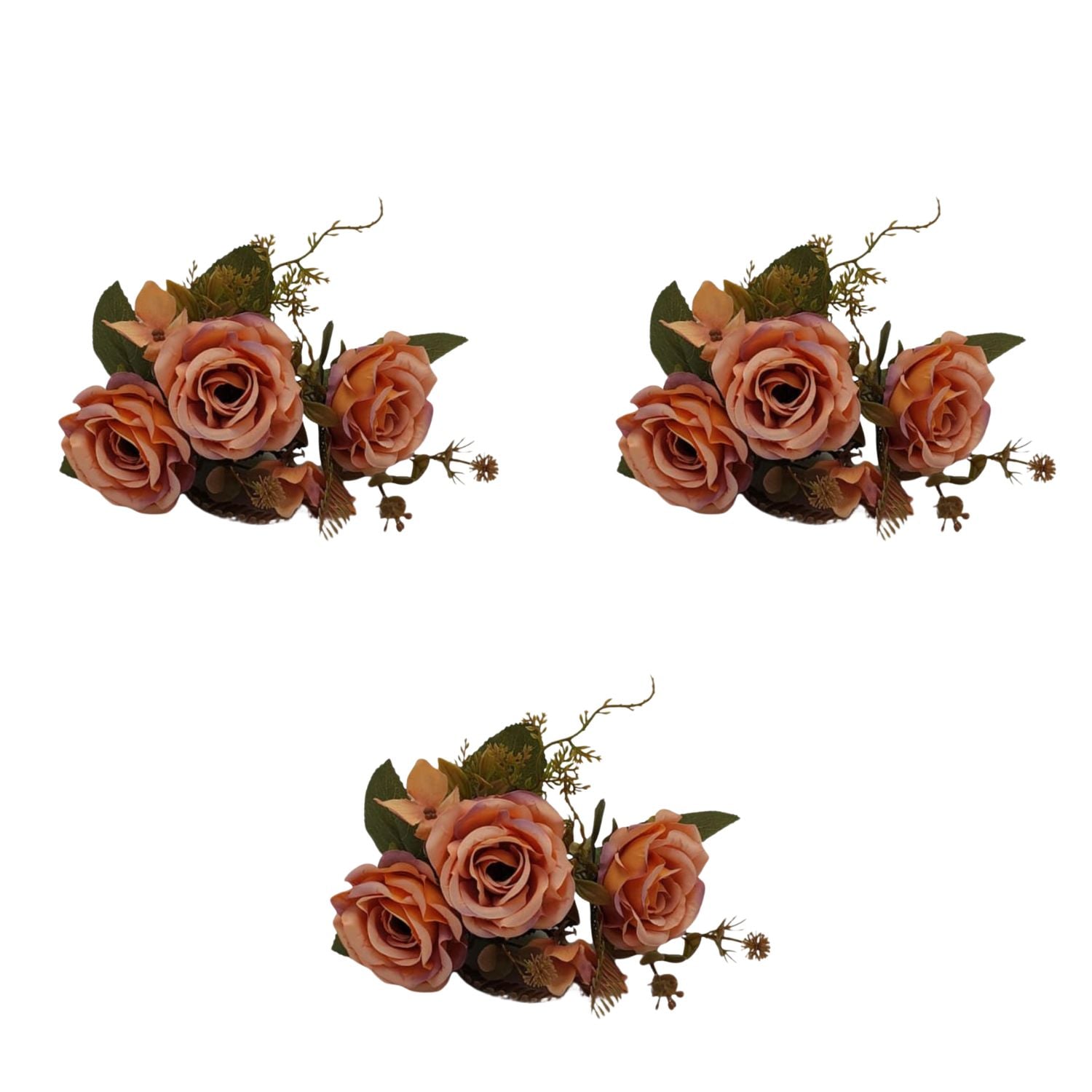 PACK DE 3 BOUQUETS ARTIFICIALES DE 5 ROSAS NARANJAS XS260012-8 FLORESIPASTORE - 1