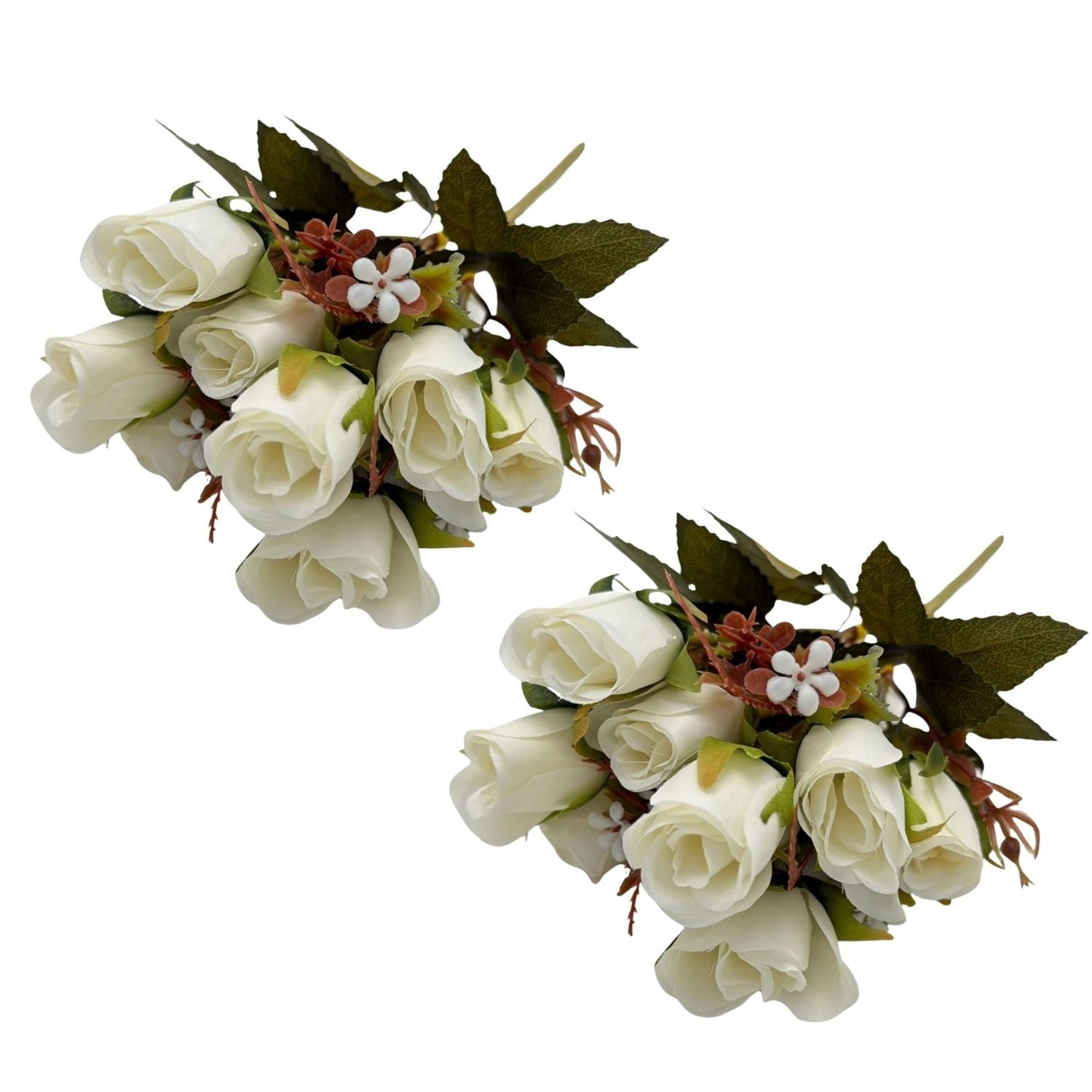 PACK DE 2 BOUQUETS ARTIFICIALES DE 5 ROSAS BLANCAS DE 28CM XS260011-8 FLORESIPASTORE - 1