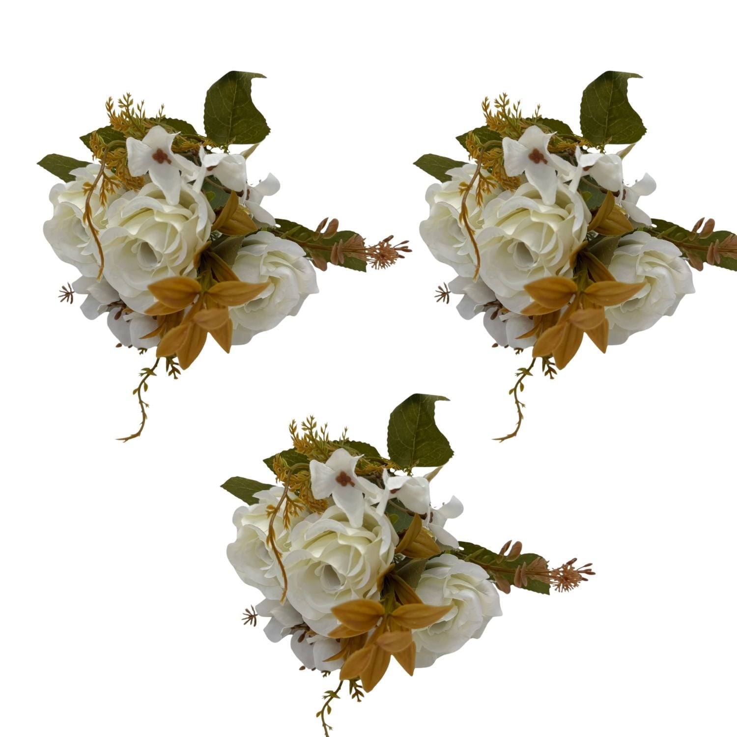 PACK DE 3 BOUQUETS ARTIFICIALES DE 5 ROSAS BLANCAS XS260012-4 FLORESIPASTORE - 1