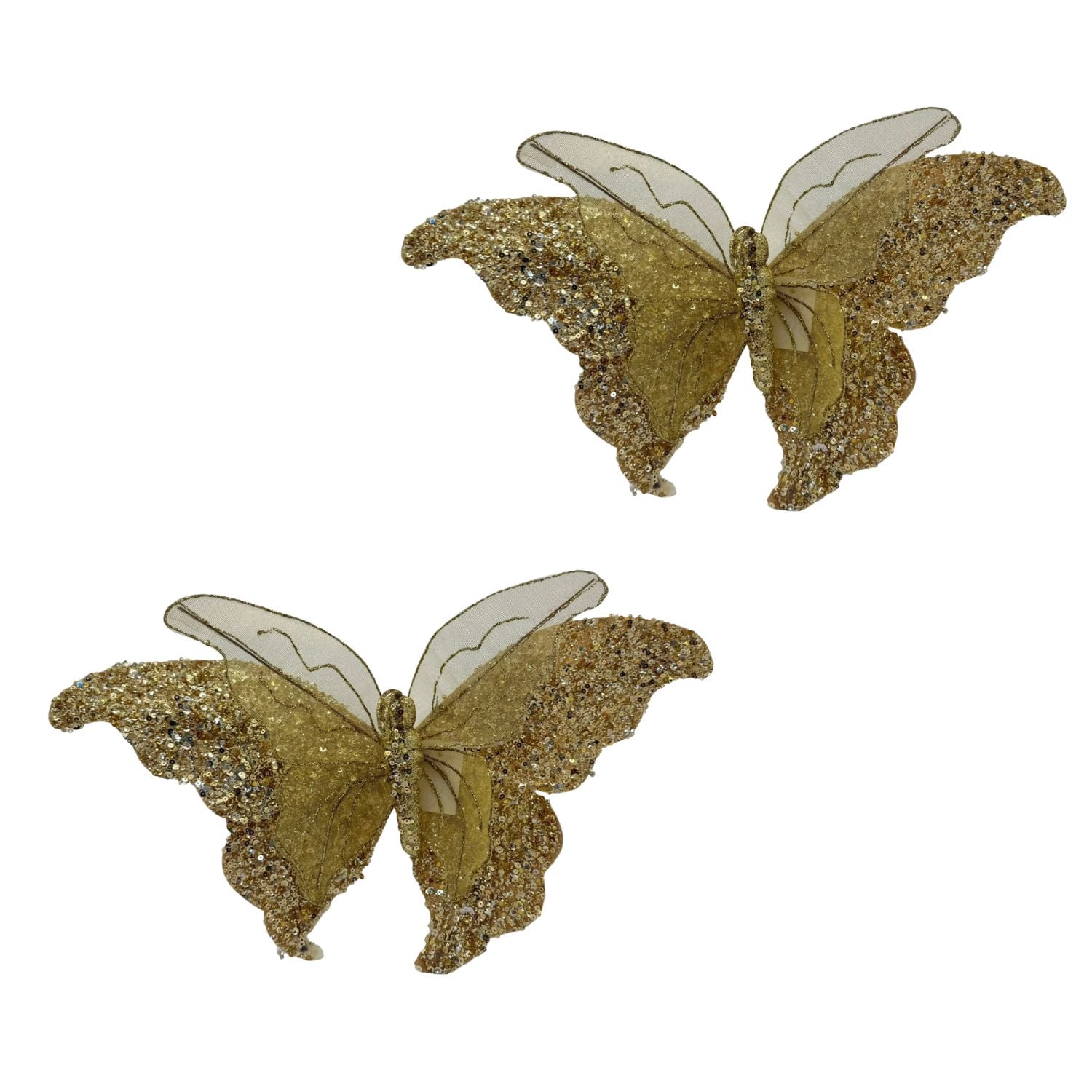 PACK DE 2 MARIPOSA DECORATIVA DORADA DE 21CM FN216 FLORESIPASTORE - 1
