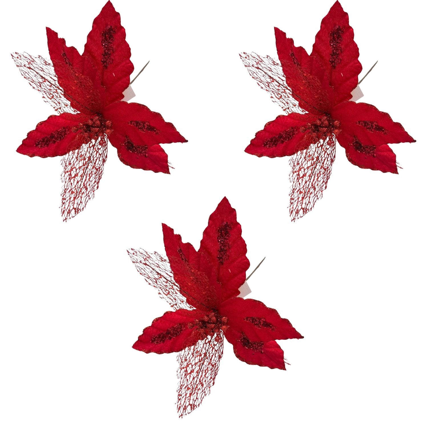 PACK DE 3 FLORES ARTIFICIALES DE CARDENAL ROJO NAVIDEÑO DE 30CM FN205 FLORESIPASTORE - 1