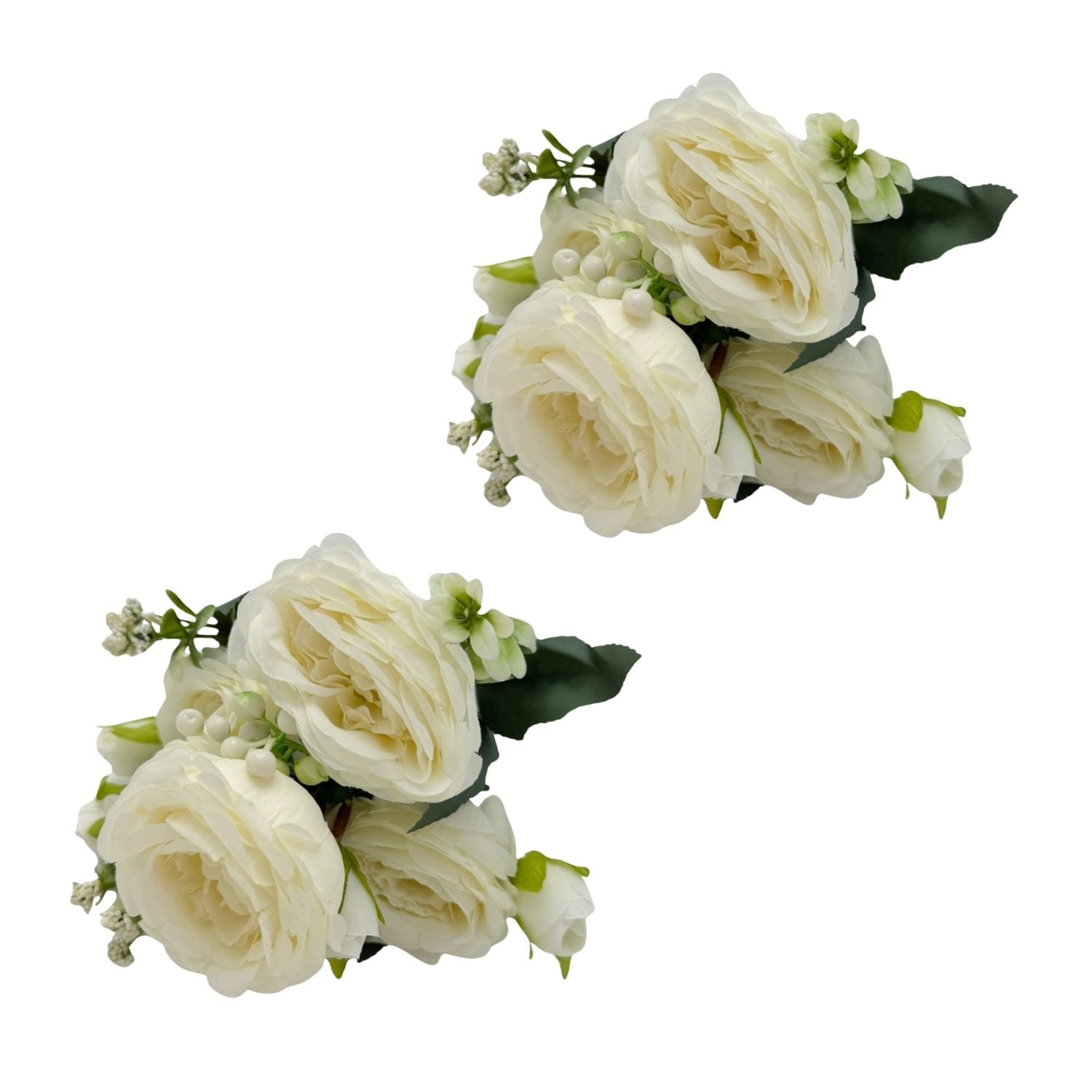 PACK DE 2 BOUQUETS ARTIFICIALES DE 5 ROSAS BLANCAS DE 26CM XS260009-10 FLORESIPASTORE - 1