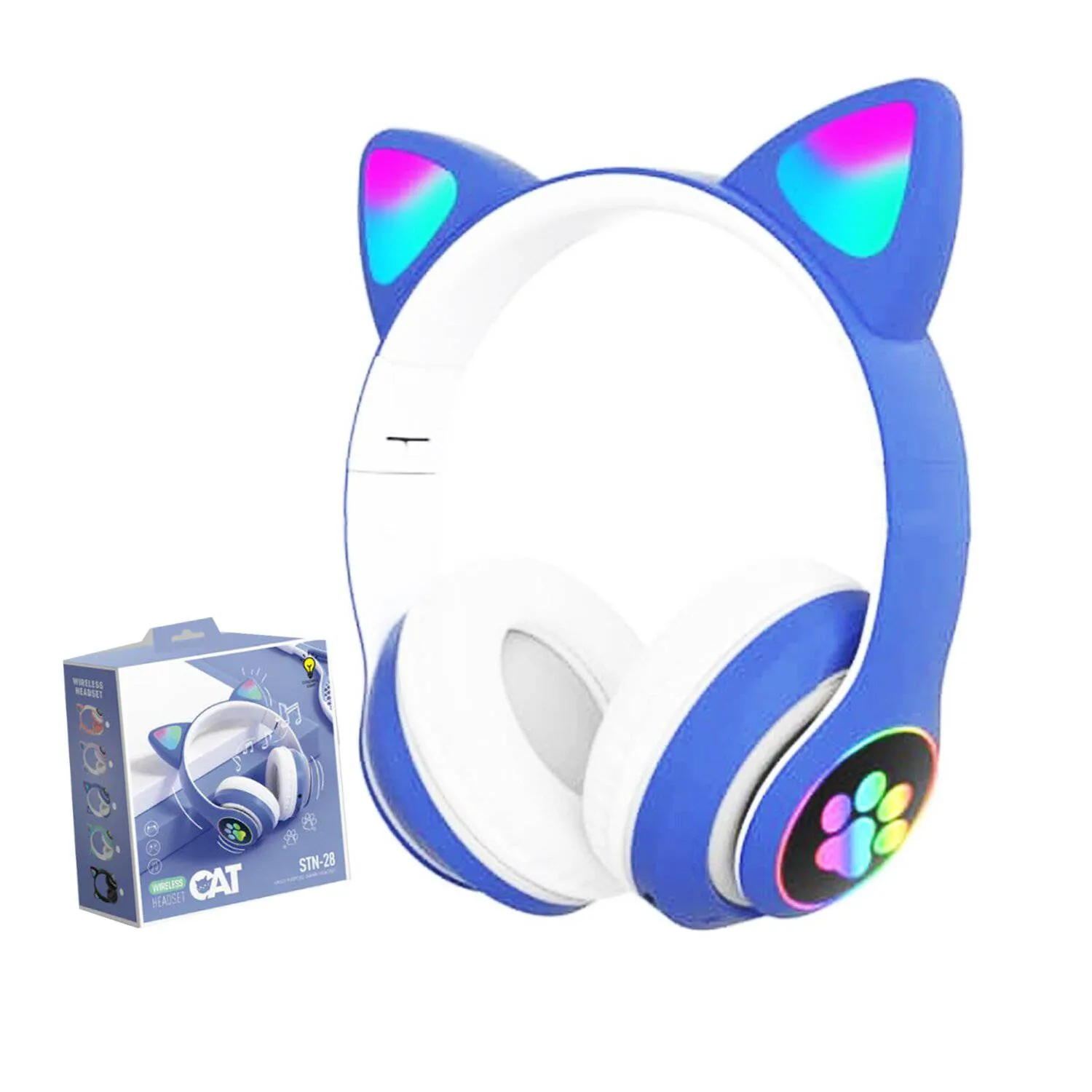 AUDÍFONOS STN-28A BLUETOOTH GATO CON LUZ LED COLOR AZUL - 2