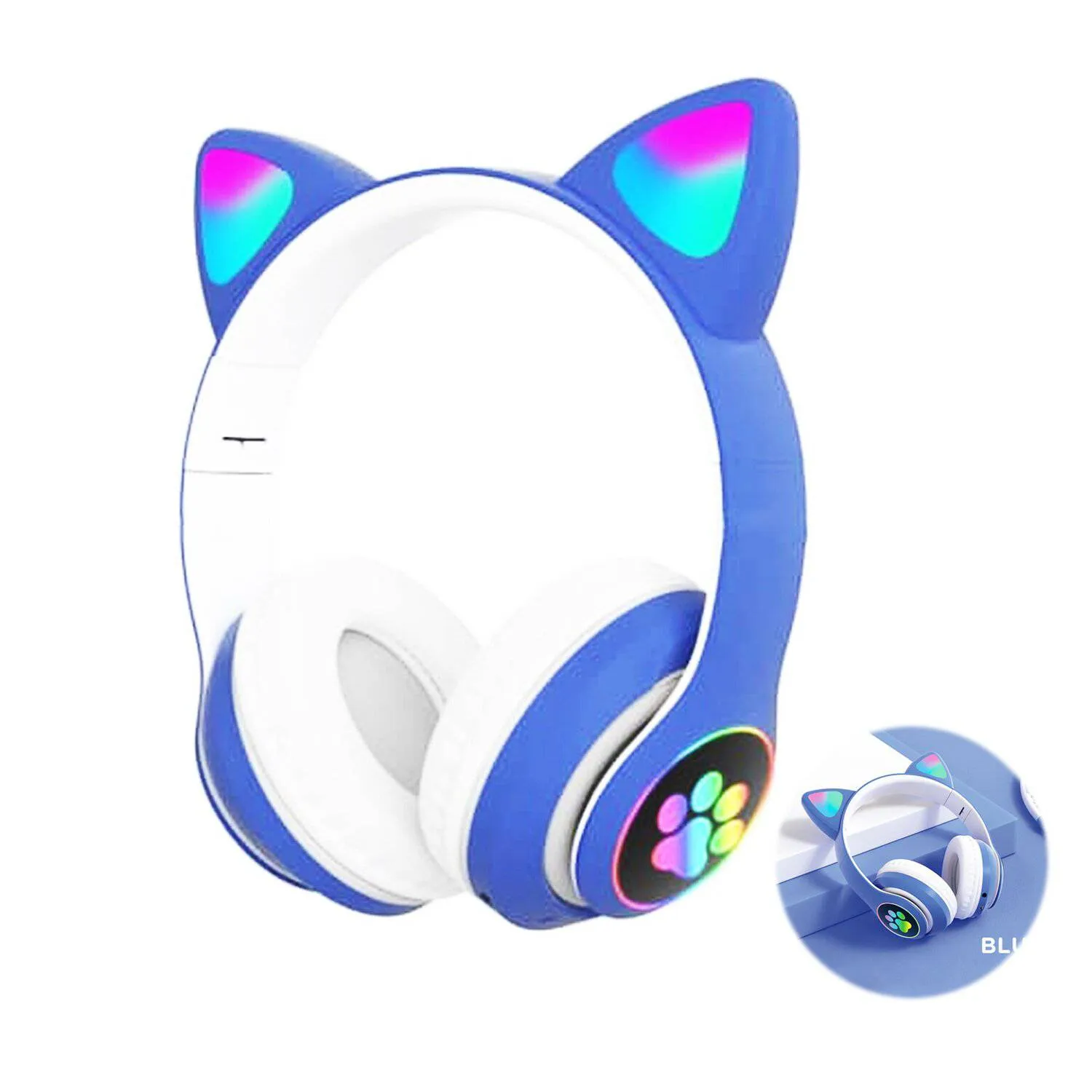 AUDÍFONOS STN-28A BLUETOOTH GATO CON LUZ LED COLOR AZUL - 4