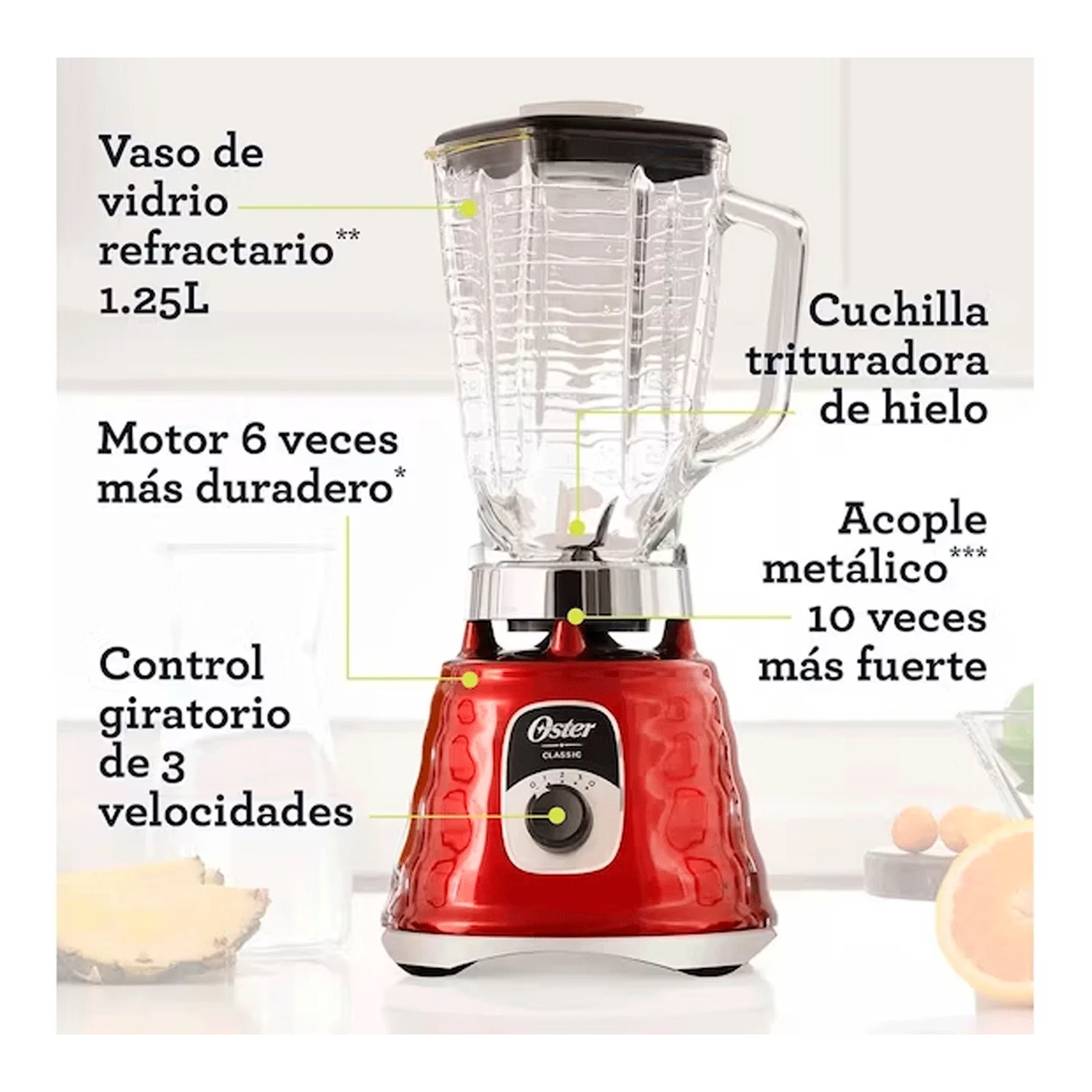 LICUADORA OSTER CLASICA 3V BLST4126R 700W -ROJO - 5