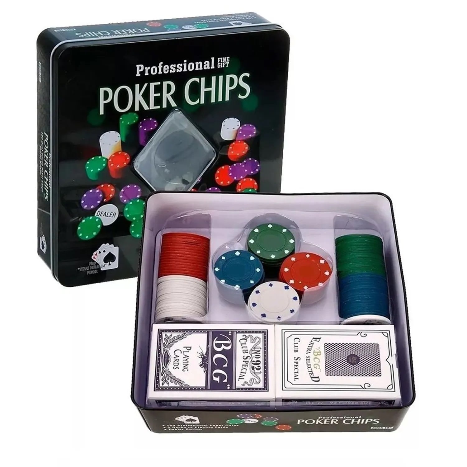 JUEGO DE POKER 100 FICHAS NUMERADAS + 2 BARAJAS DE NAIPES - 3