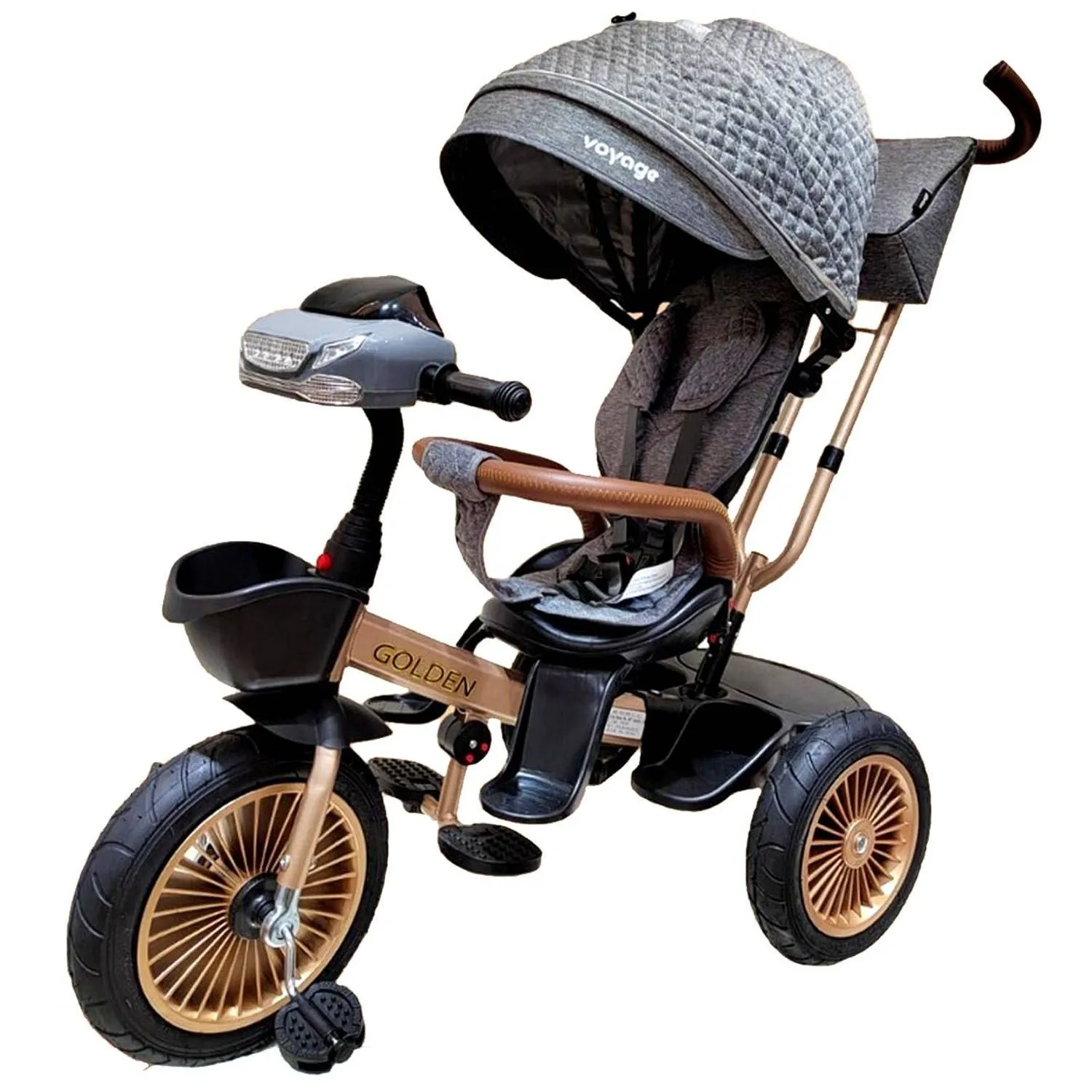 TRICICLO VOYAGE ASIENTO GIRATORIO GOLDEN CON TELA UV GRIS - 2