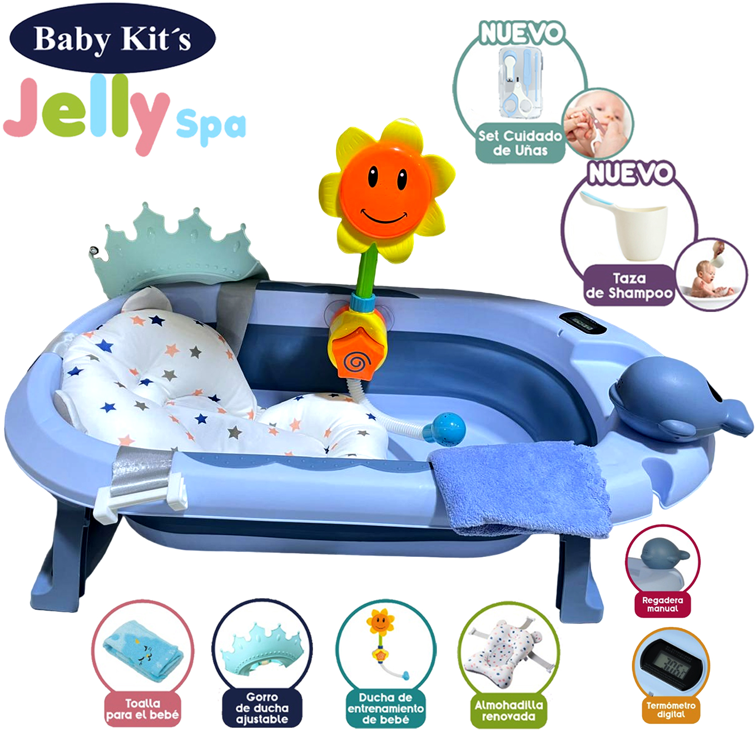 CUNA CORRAL EBABY HAPPY DREAM CELESTE-COLCHÓN Y BAÑERA - 6