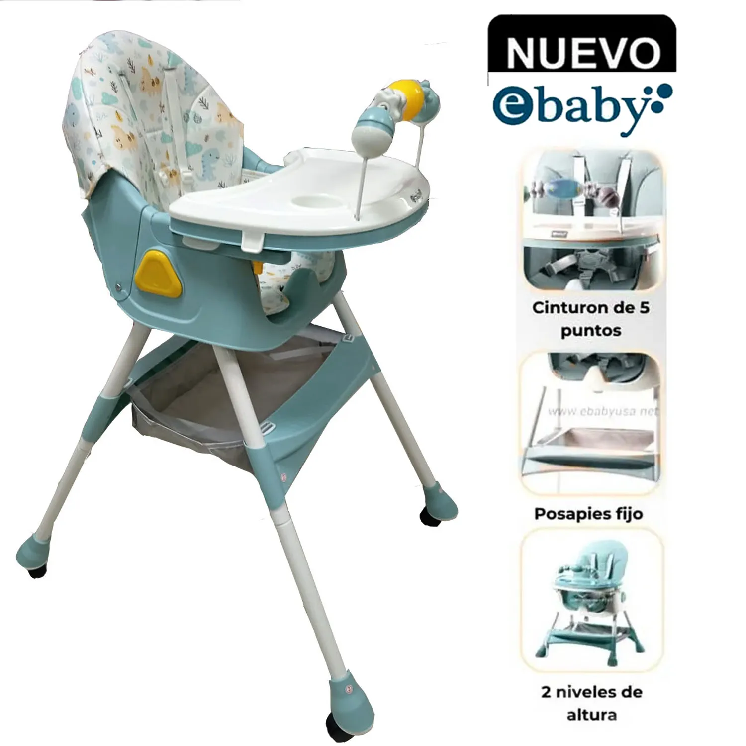 SILLA DE COMER PLEGABLE CON RUEDAS DOBLE BANDEJA LULU VERDE - 1