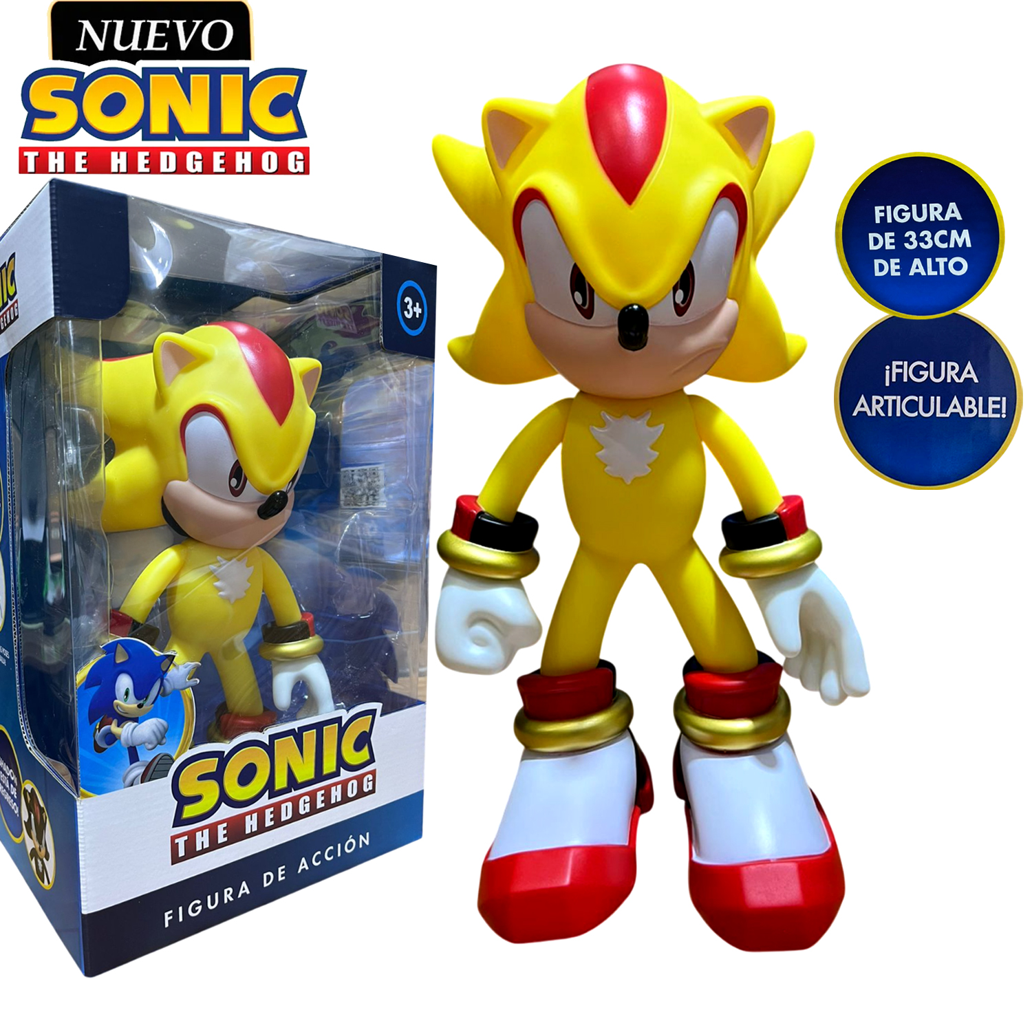 MUÑECO SONIC THE HEDGEHOG ARTICULABLE SÚPER SHADOW AMARILLO 9938 - 1
