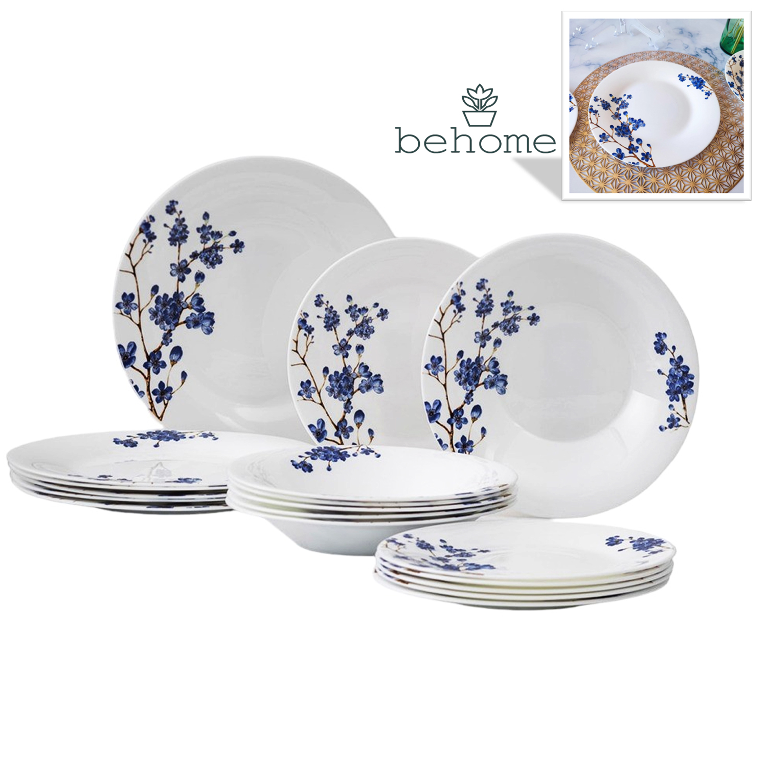 SET DE 18 PLATOS ECOVIDRIO AZULEA BEHOME 12464671 - 1