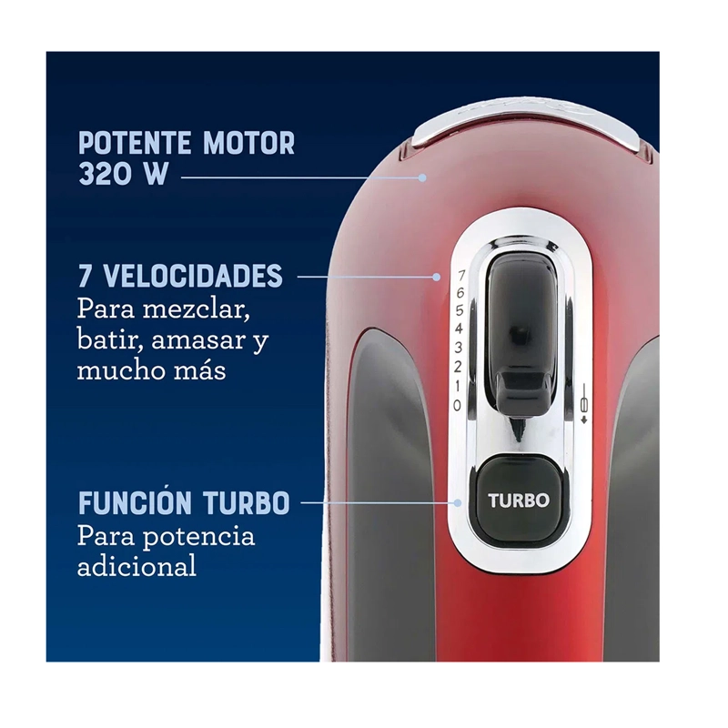 BATIDORA DE MANO OSTER 7 VELOCIDADES + FUNCION TURBO FPSTHM360R - 2
