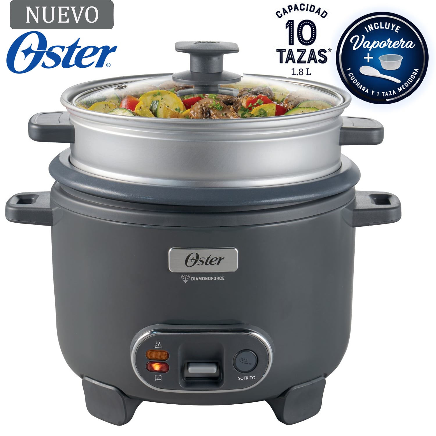 OLLA ARROCERA OSTER 1.8L 3 EN 1 FUNCIÓN DE SOFRITO VAPORERA GRIS CKSTRC10DFSKE - 1