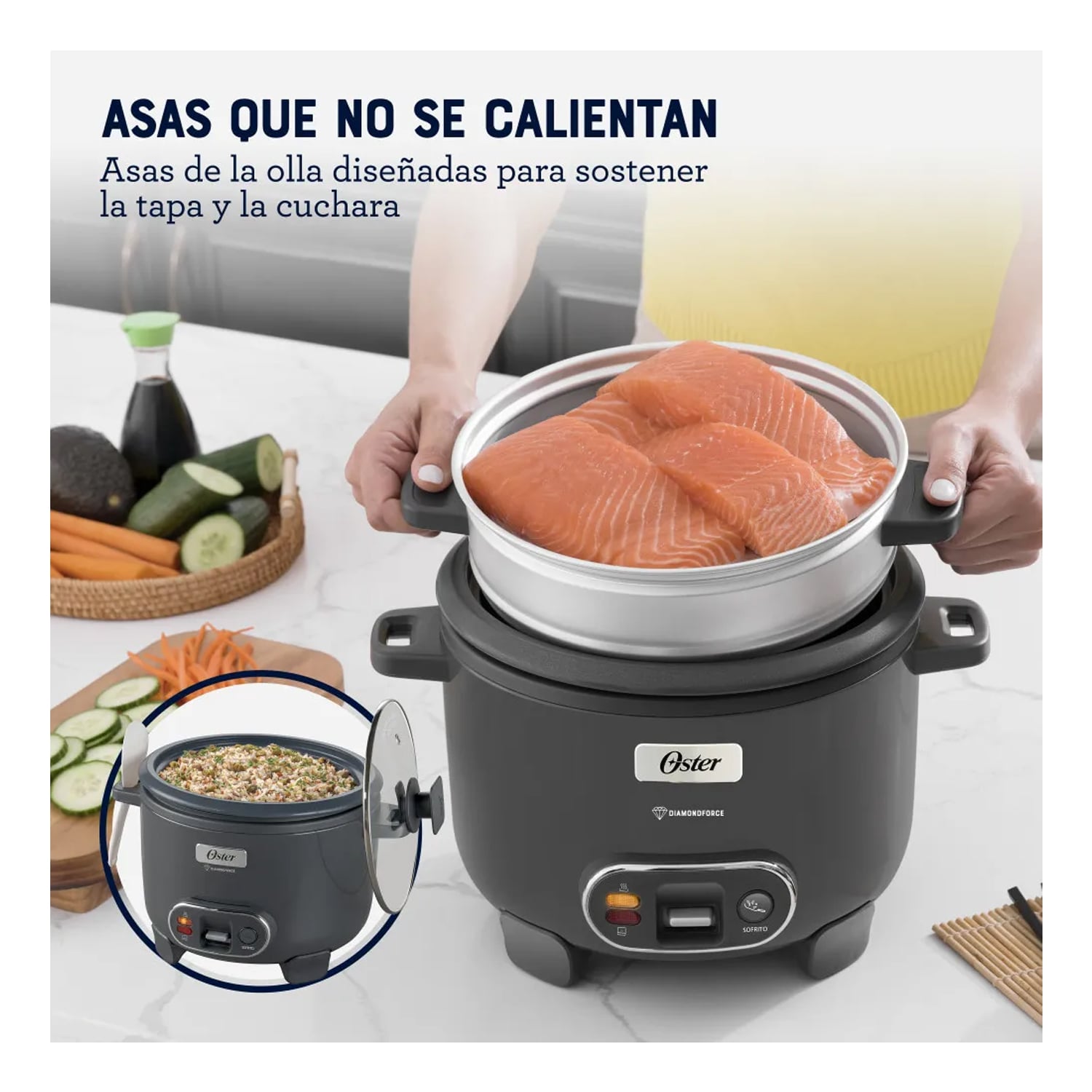 OLLA ARROCERA OSTER 1.8L 3 EN 1 FUNCIÓN DE SOFRITO VAPORERA GRIS CKSTRC10DFSKE - 2