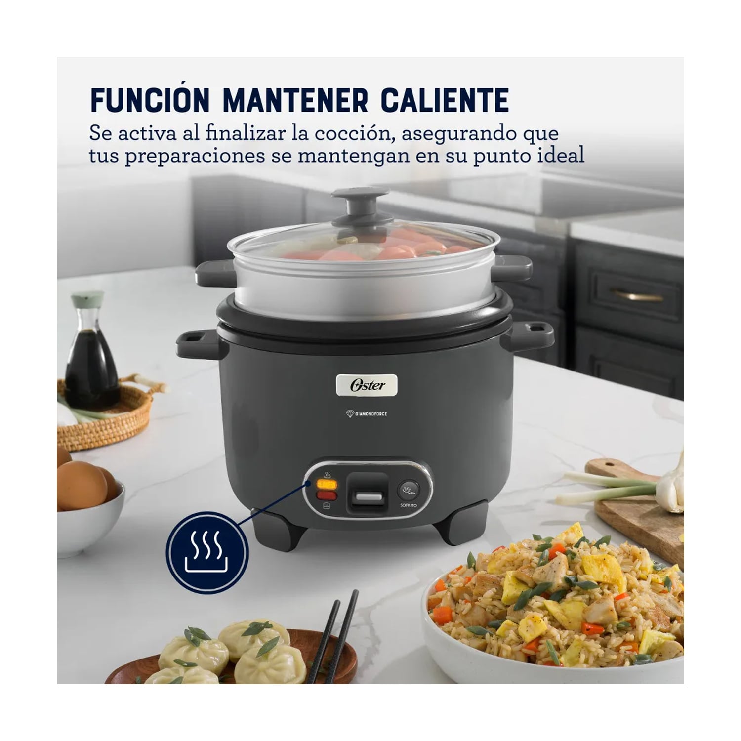 OLLA ARROCERA OSTER 1.8L 3 EN 1 FUNCIÓN DE SOFRITO VAPORERA GRIS CKSTRC10DFSKE - 4