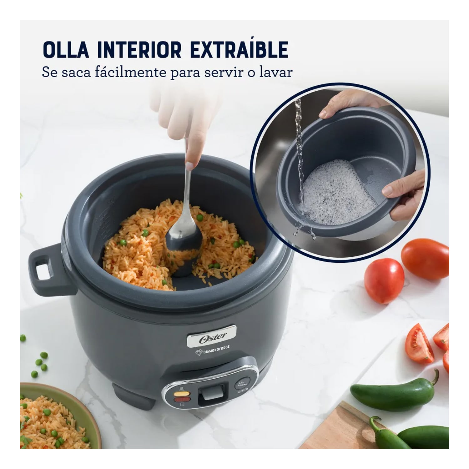 OLLA ARROCERA OSTER 1.8L 3 EN 1 FUNCIÓN DE SOFRITO VAPORERA GRIS CKSTRC10DFSKE - 6