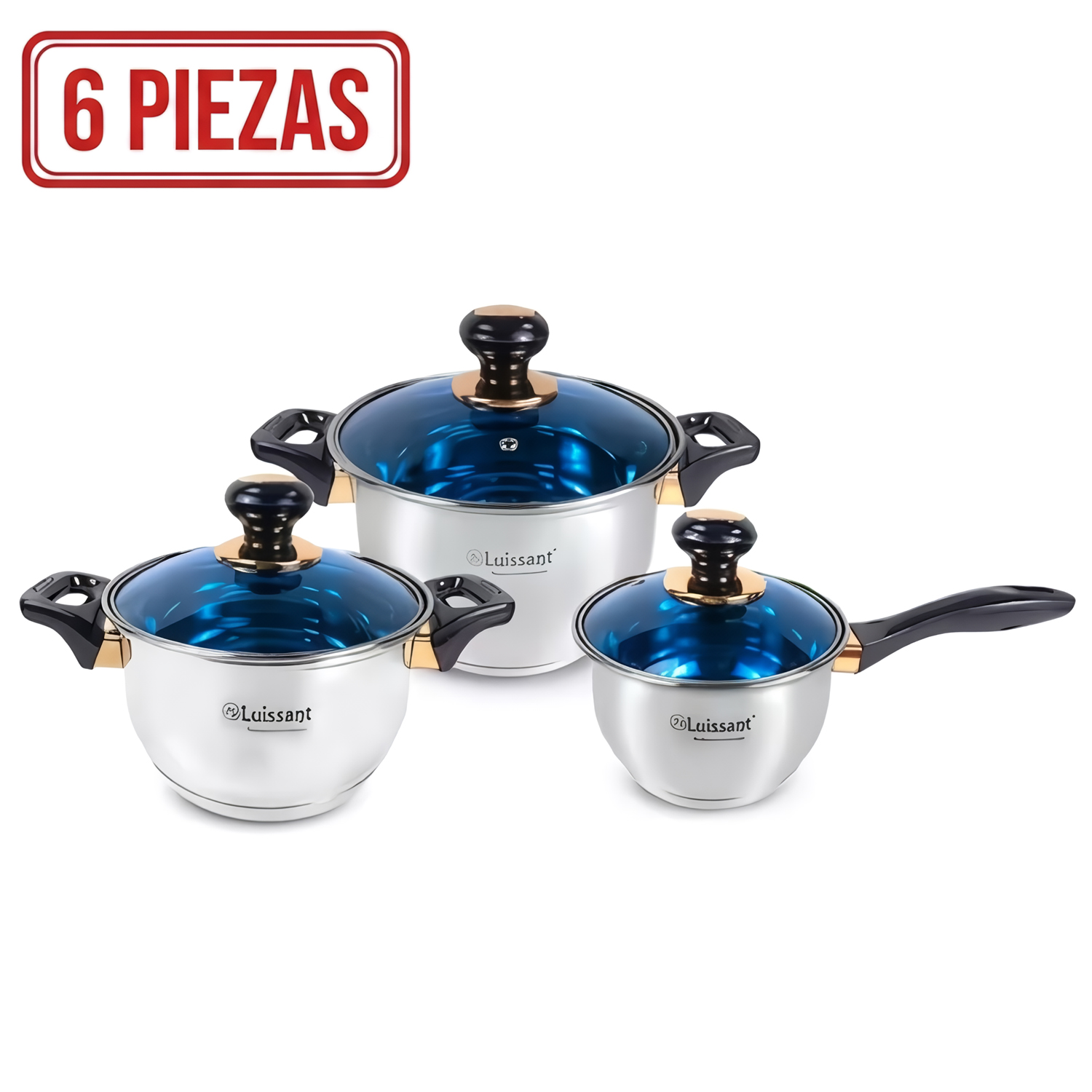 JUEGO DE OLLAS LUISSANT LU-1202A 6 PIEZAS AZUL - 1