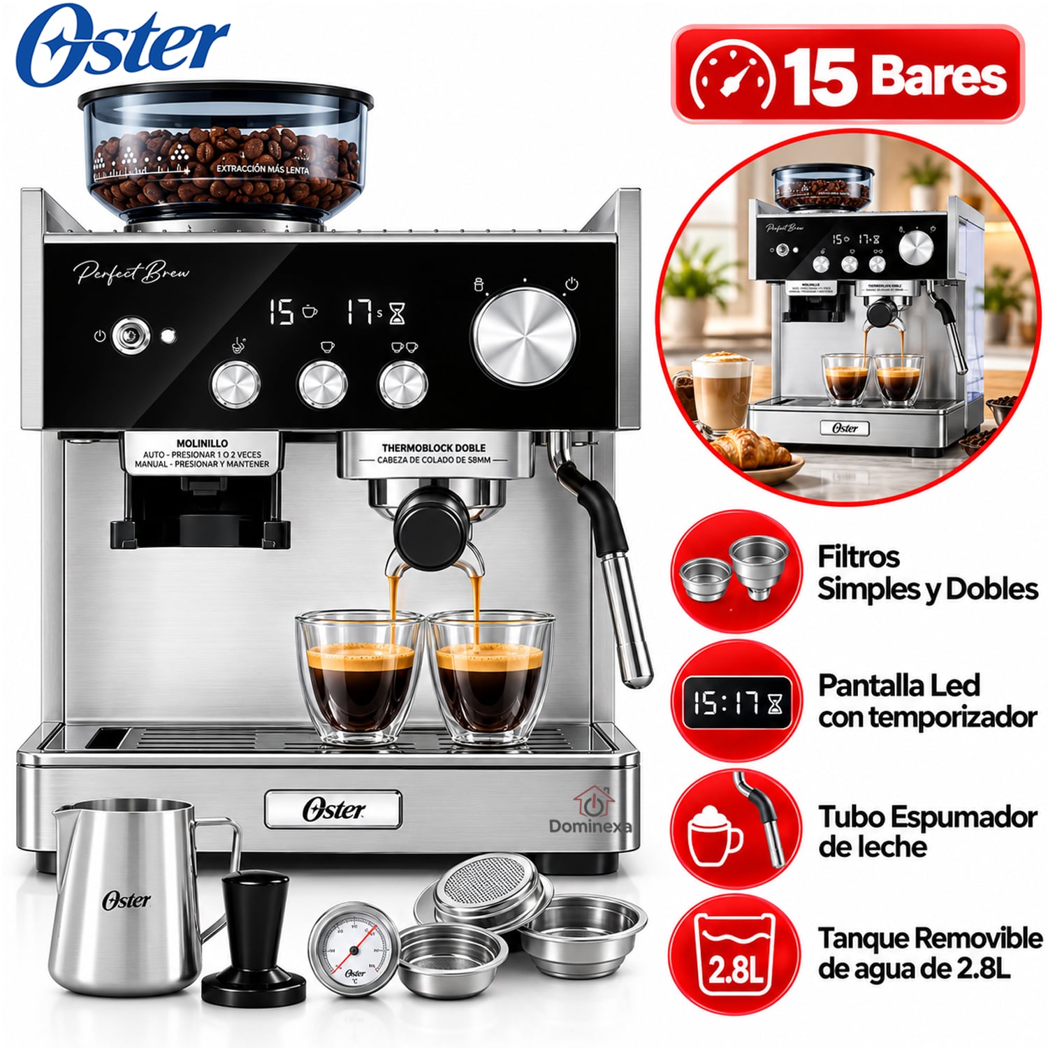 CAFETERA OSTER PARA ESPRESSO PERFECT BREW MÁXIMA BVSTEM7400 - 1