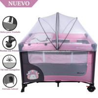 CUNA CORRAL EBABY CON CAMBIADOR HAPPY DREAM EB727-2 ROSADO - 1