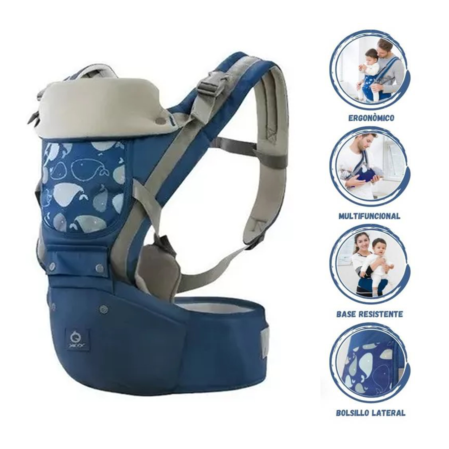 CANGURO PARA BEBÉ ERGONÓMICO BALLENA 3 EN 1 AZUL - 1