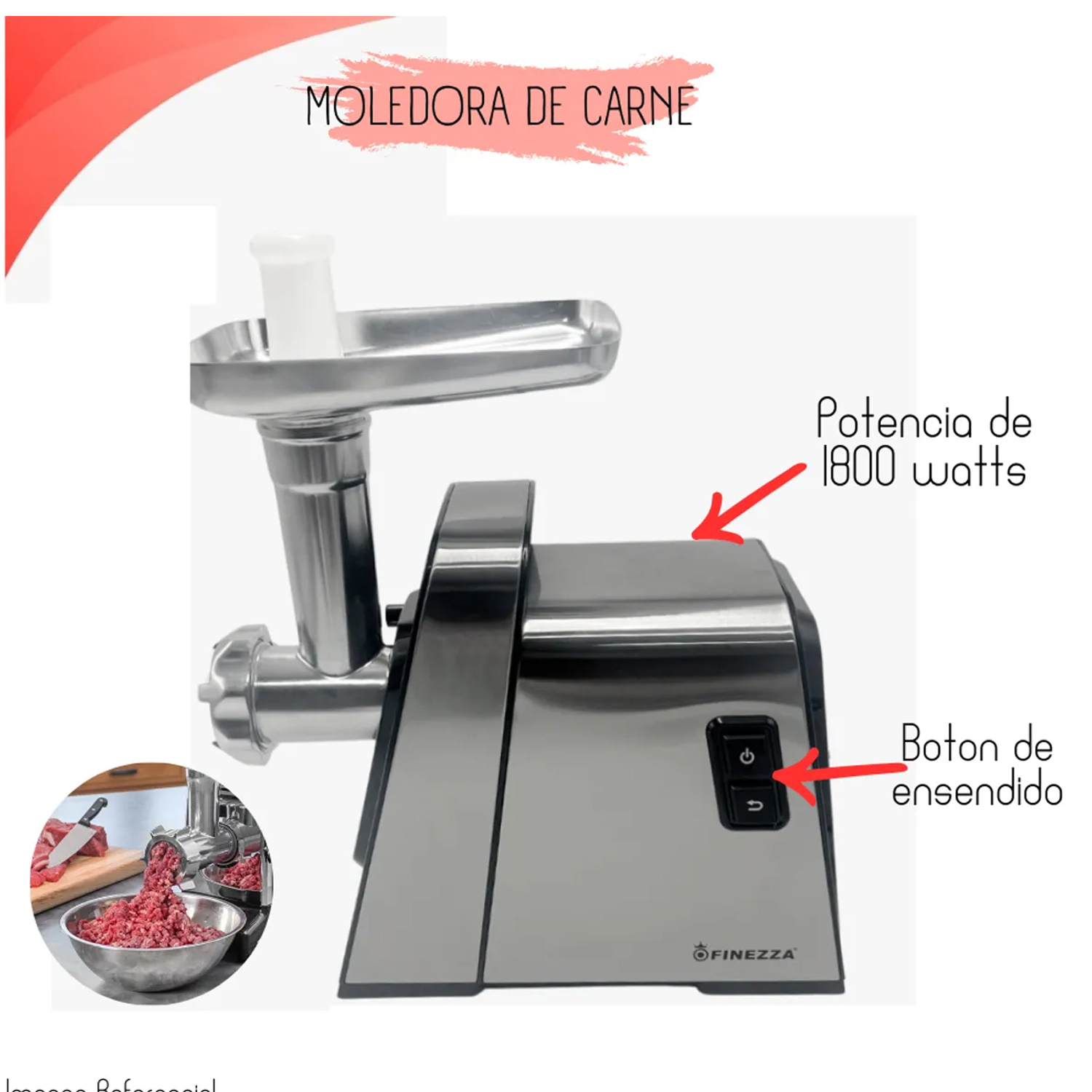 MOLEDOR DE CARNE FINEZZA ELÉCTRICA FZ-102MC POTENCIA 1800 WATTS - 4