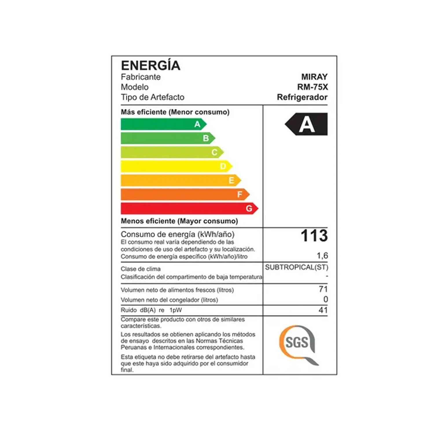 FRIGOBAR MIRAY RM-75X FROST 71L - 5