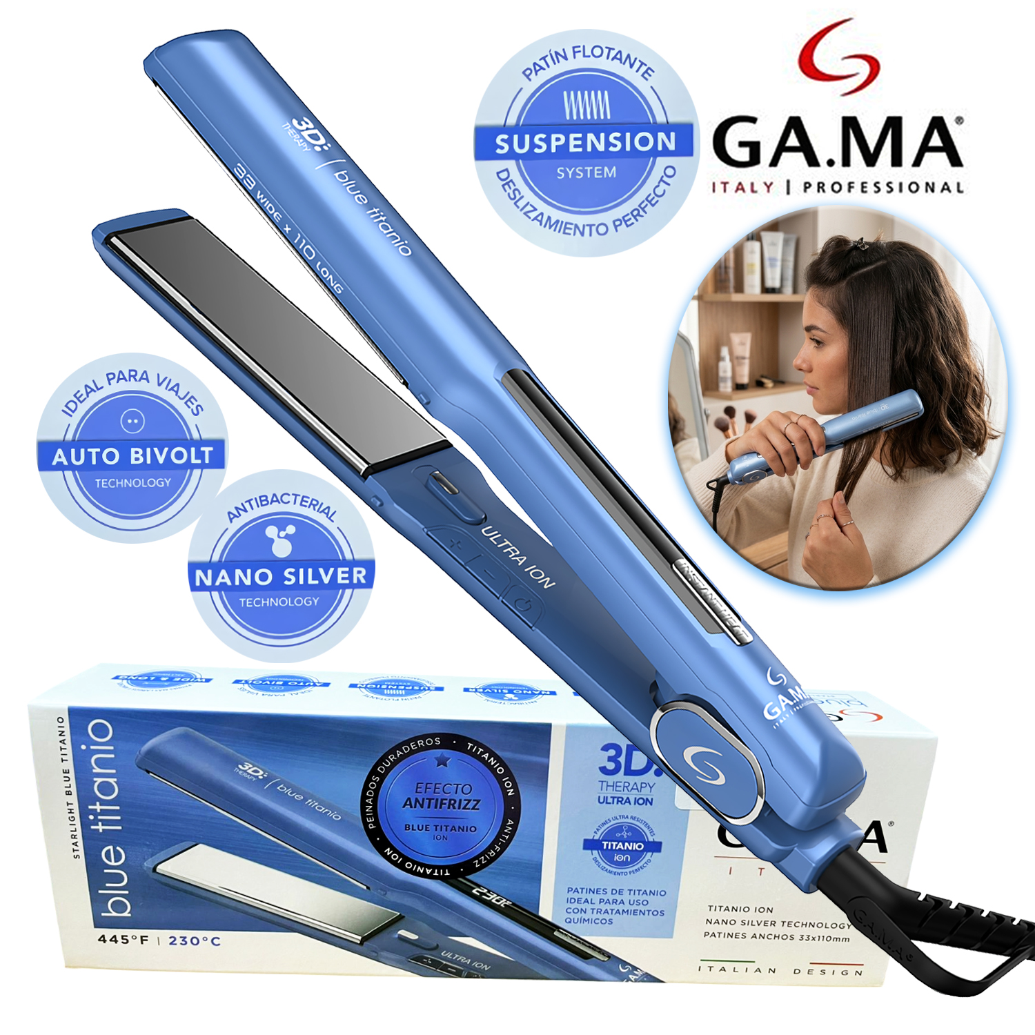 PLANCHA ALISADOR STARLIGHT 3D BLUE TITANIO GAMA BECHS0000002439 - 1