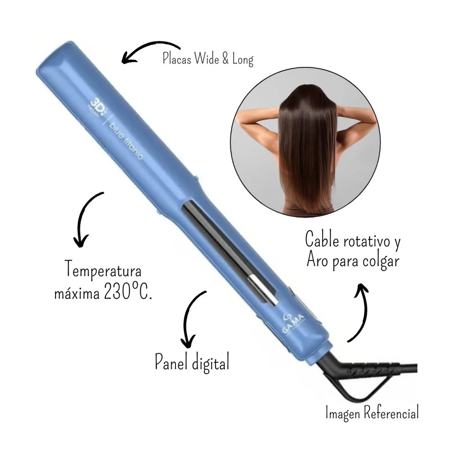 PLANCHA ALISADOR STARLIGHT 3D BLUE TITANIO GAMA BECHS0000002439 - 5