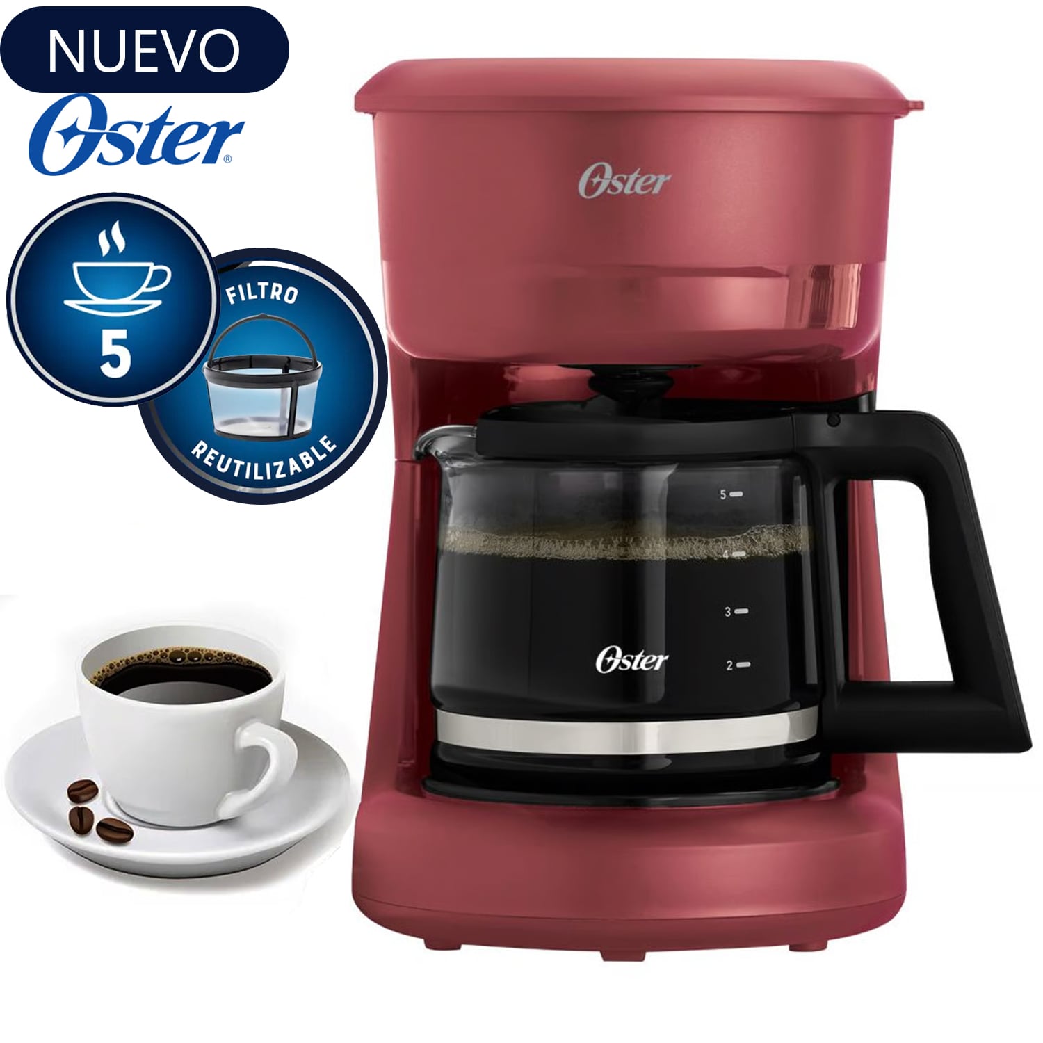 COMBO CAFETERA OSTER 5 TZAS BVSTDCS51R + SANDWICHERA IST101 - 3