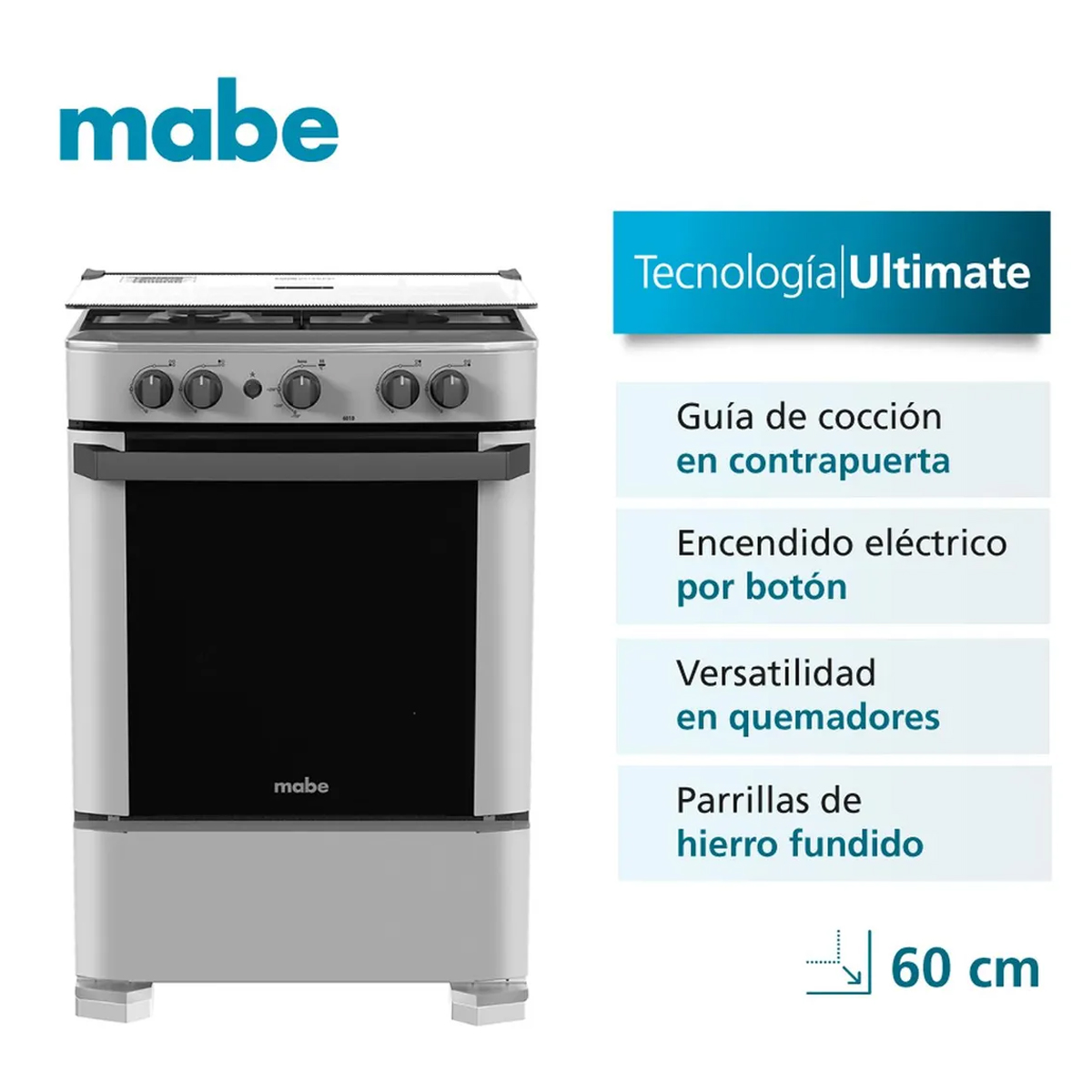 COCINA DE PISO A GAS 60CM SILVER MABE CMP6010FG1 + CAMPANA EXTRACTORA MABE CMU6020PB0 60 CM - 2