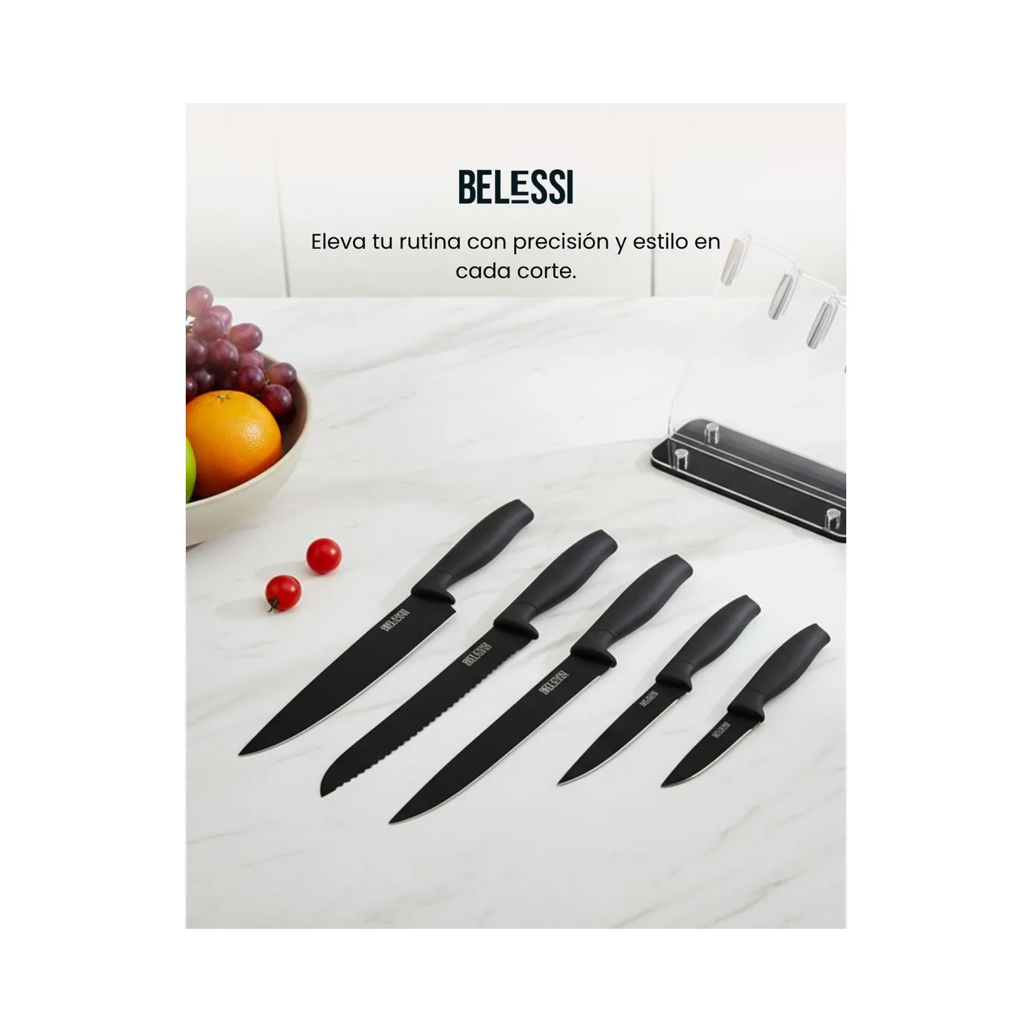 SET DE CUCHILLOS BELESSI (5 PIEZAS) + ORGANIZADOR ACRÍLICO - 6