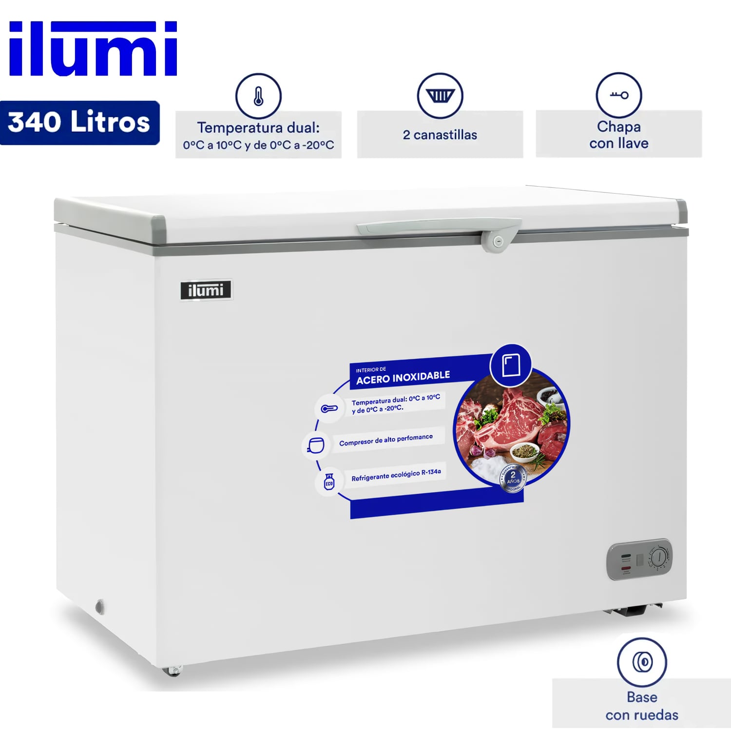CONGELADOR CON TINA DE ACERO INOXIDABLE DE 340 LITROS TFI-3400WH BLANCO - 1