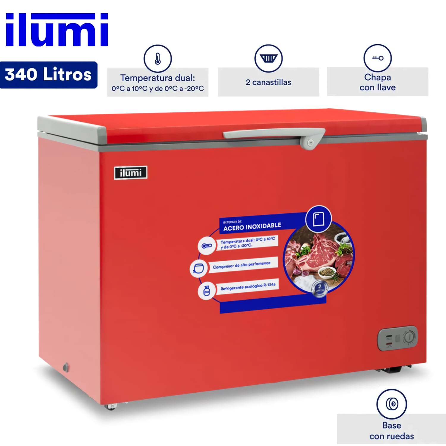 CONGELADOR CON TINA DE ACERO INOXIDABLE DE 340 LITROS TFI-3400RE ROJO - 1