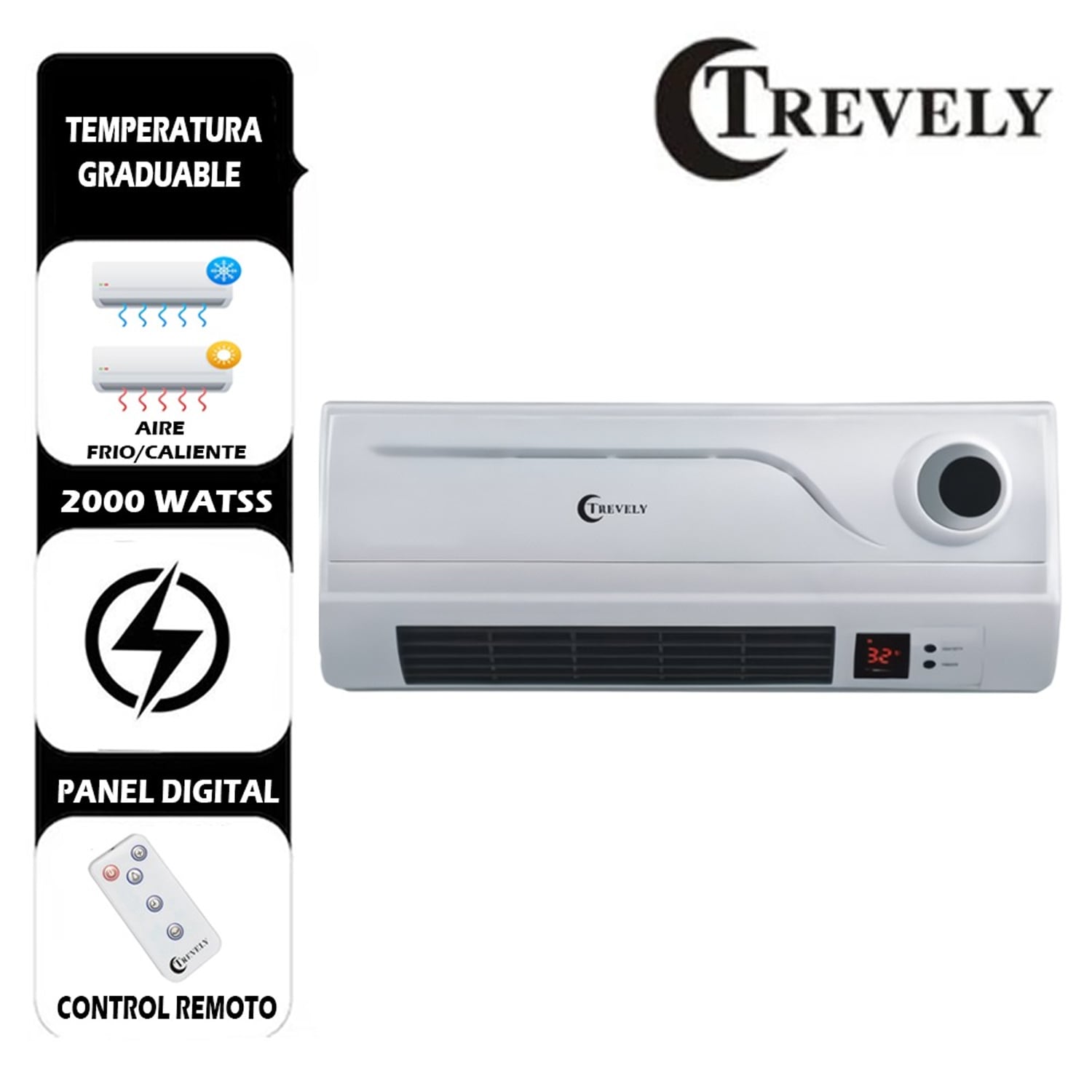 CALENTADOR DE PARED TCH-080 2000W CON CONTROL REMOTO - 1