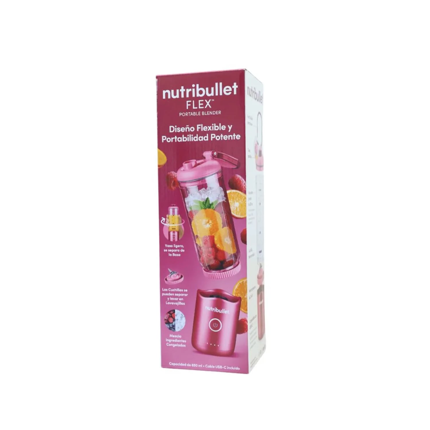 LICUADORA PORTÁTIL NUTRIBULLET FLEX 650 ML PARA SMOOTHIES Y BATIDOS FUCSIA - 2