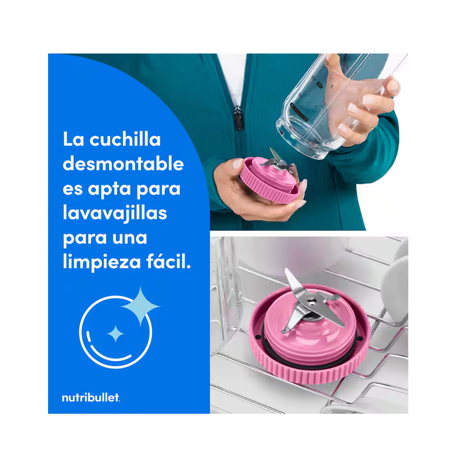 LICUADORA PORTÁTIL NUTRIBULLET FLEX 650 ML PARA SMOOTHIES Y BATIDOS FUCSIA - 5