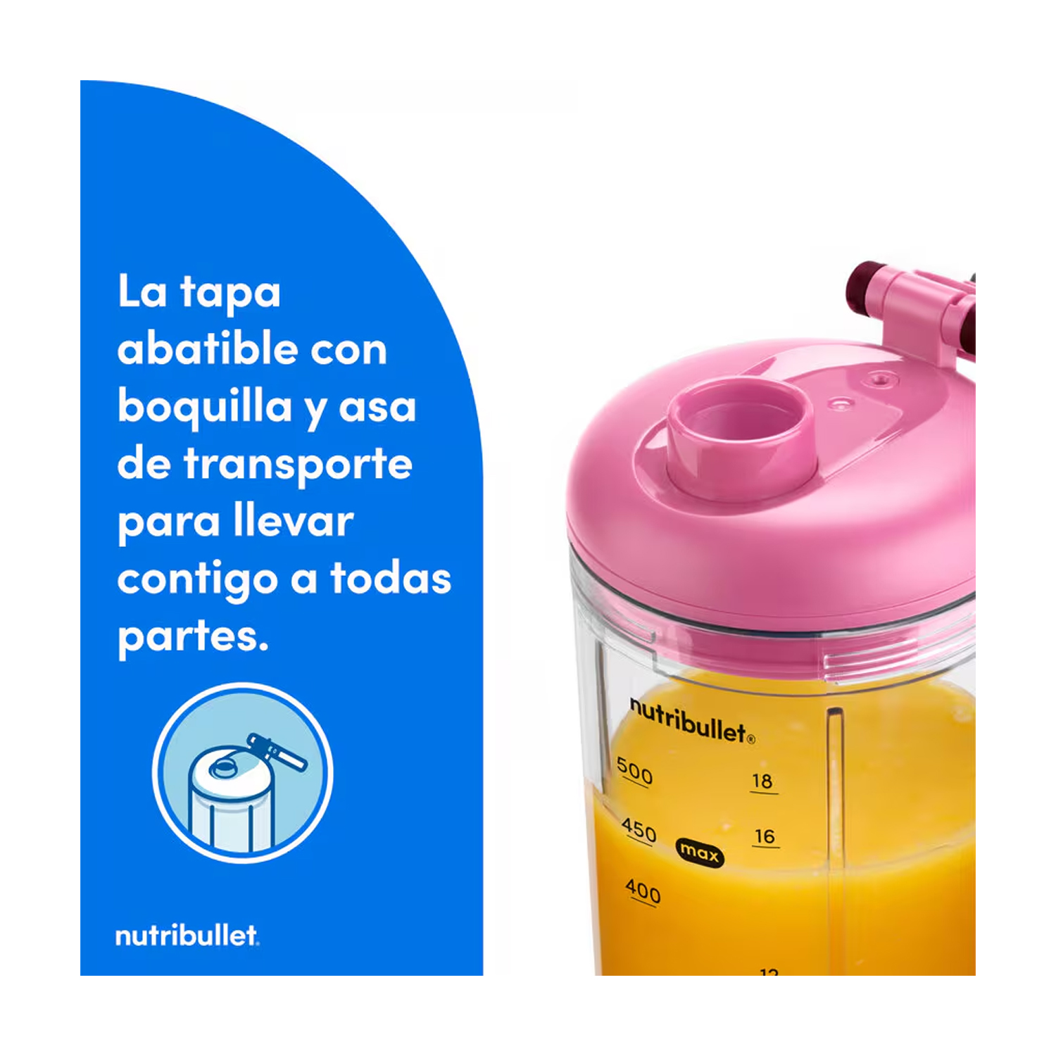 LICUADORA PORTÁTIL NUTRIBULLET FLEX 650 ML PARA SMOOTHIES Y BATIDOS FUCSIA - 6