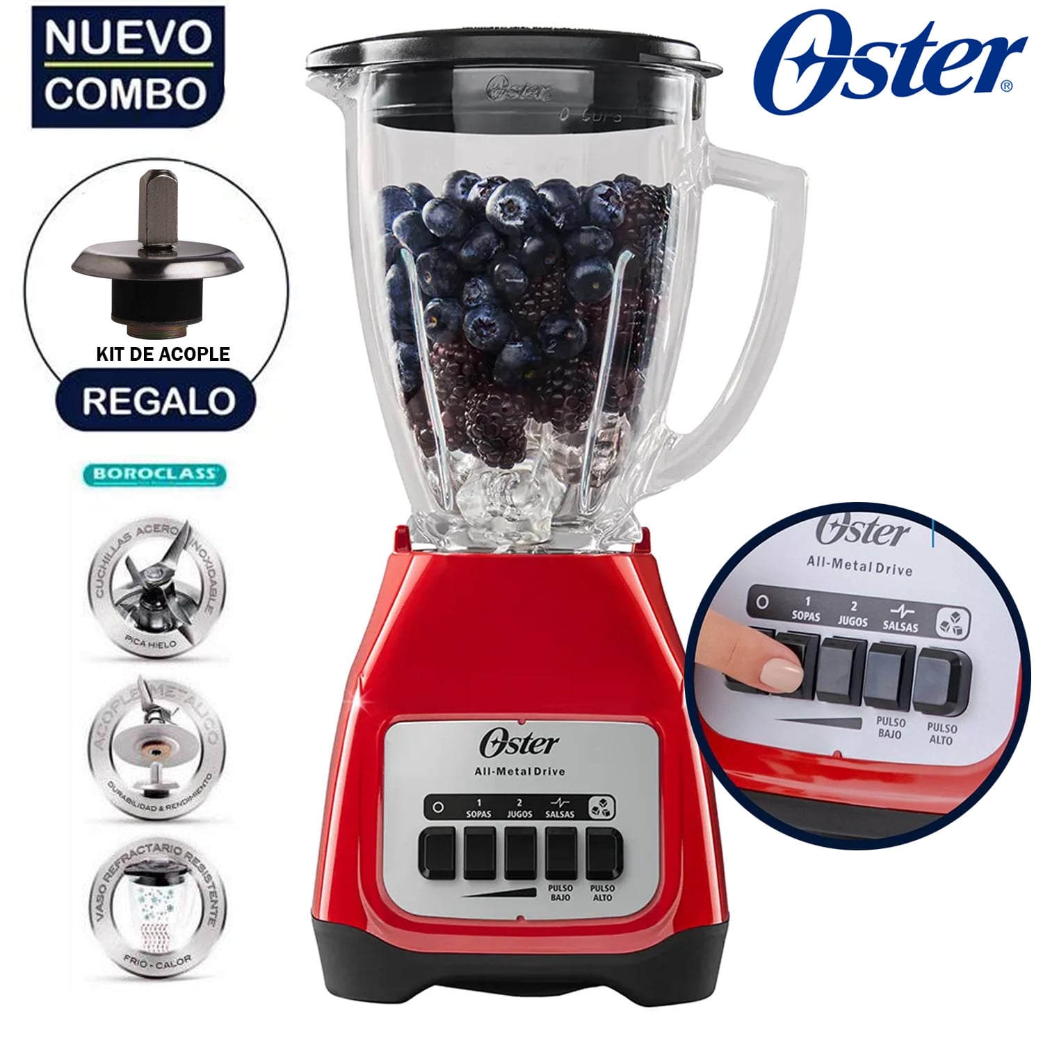 COMBO OSTER LICUADORA 2 VELOCIDADES BLSTKAG-RPB + HERVIDOR BVSTKT4177R 1.7LT - 2