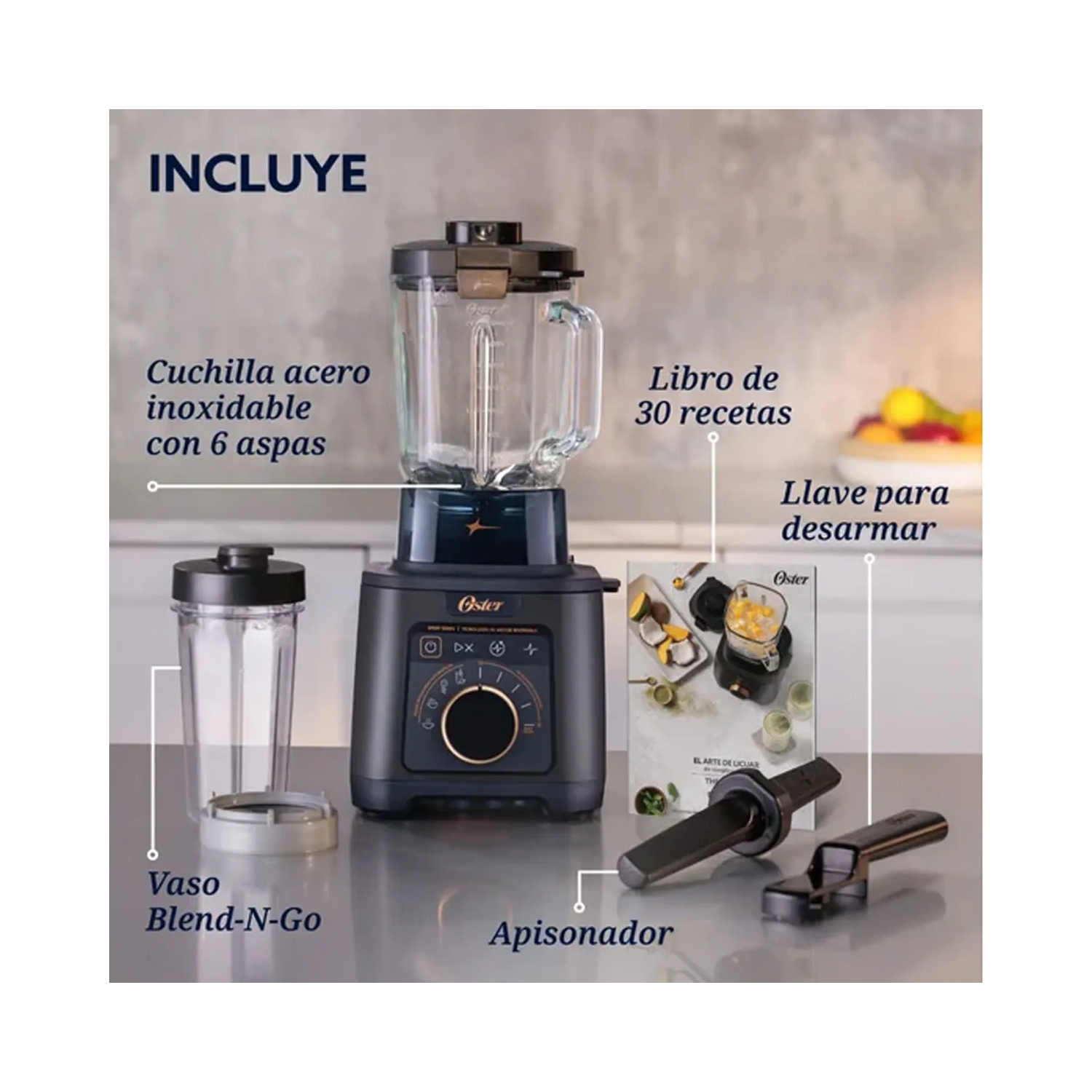 LICUADORA PROFESIONAL TITAN OSTER DE 2200 W CON 4 PROGRAMAS, 5 VELOCIDADES BLSTXT-XG - 3
