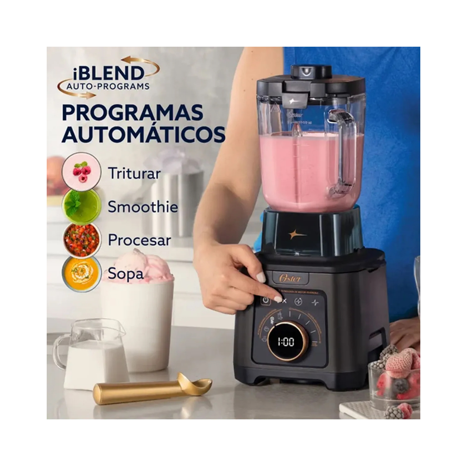 LICUADORA PROFESIONAL TITAN OSTER DE 2200 W CON 4 PROGRAMAS, 5 VELOCIDADES BLSTXT-XG - 5