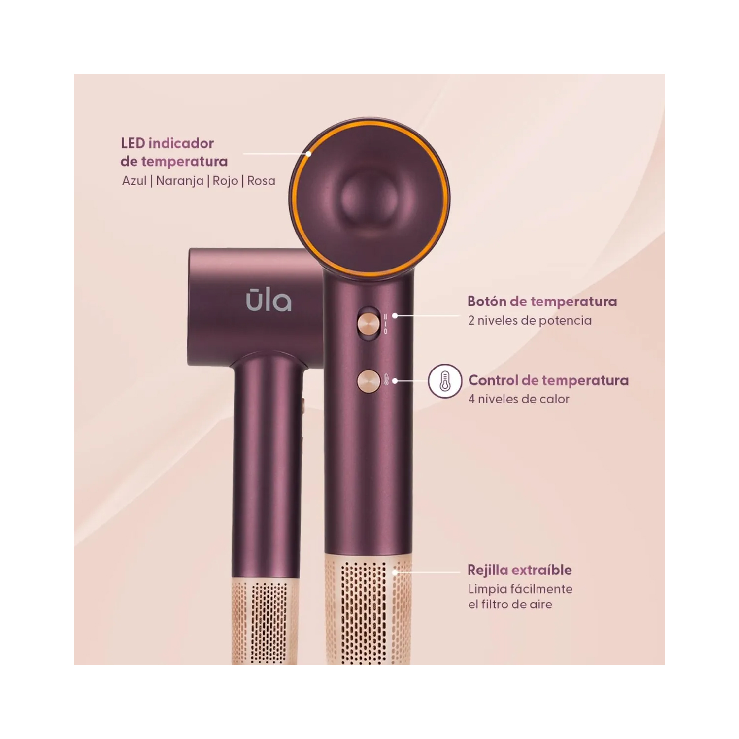 SECADOR DE PELO ALTA POTENCIA JET ULA CON IONIZADOR 1800W - 5