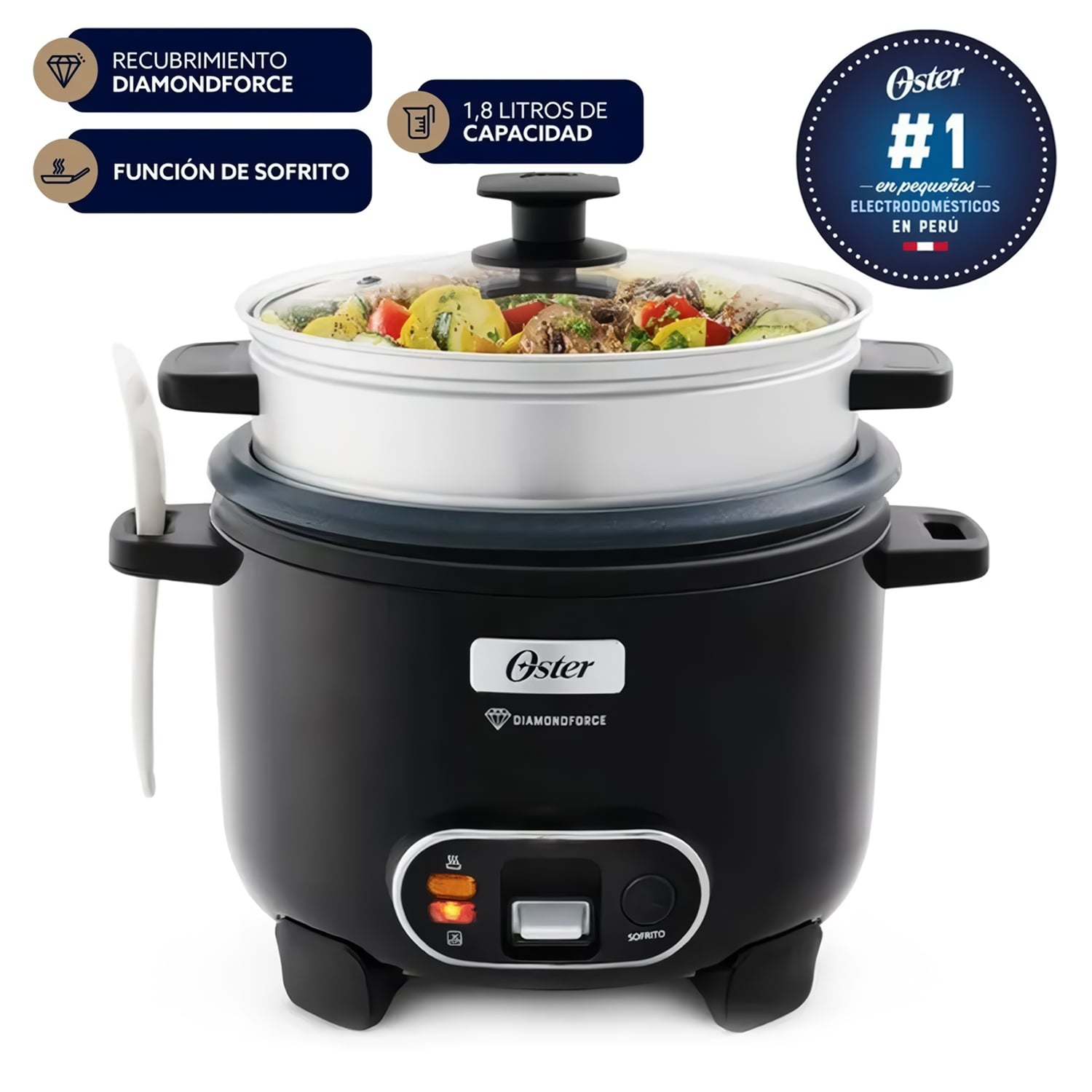 OLLA ARROCERA OSTER 12 TAZAS 3 EN 1 FUNCIÓN DE SOFRITO VAPORERA NEGRO - 1