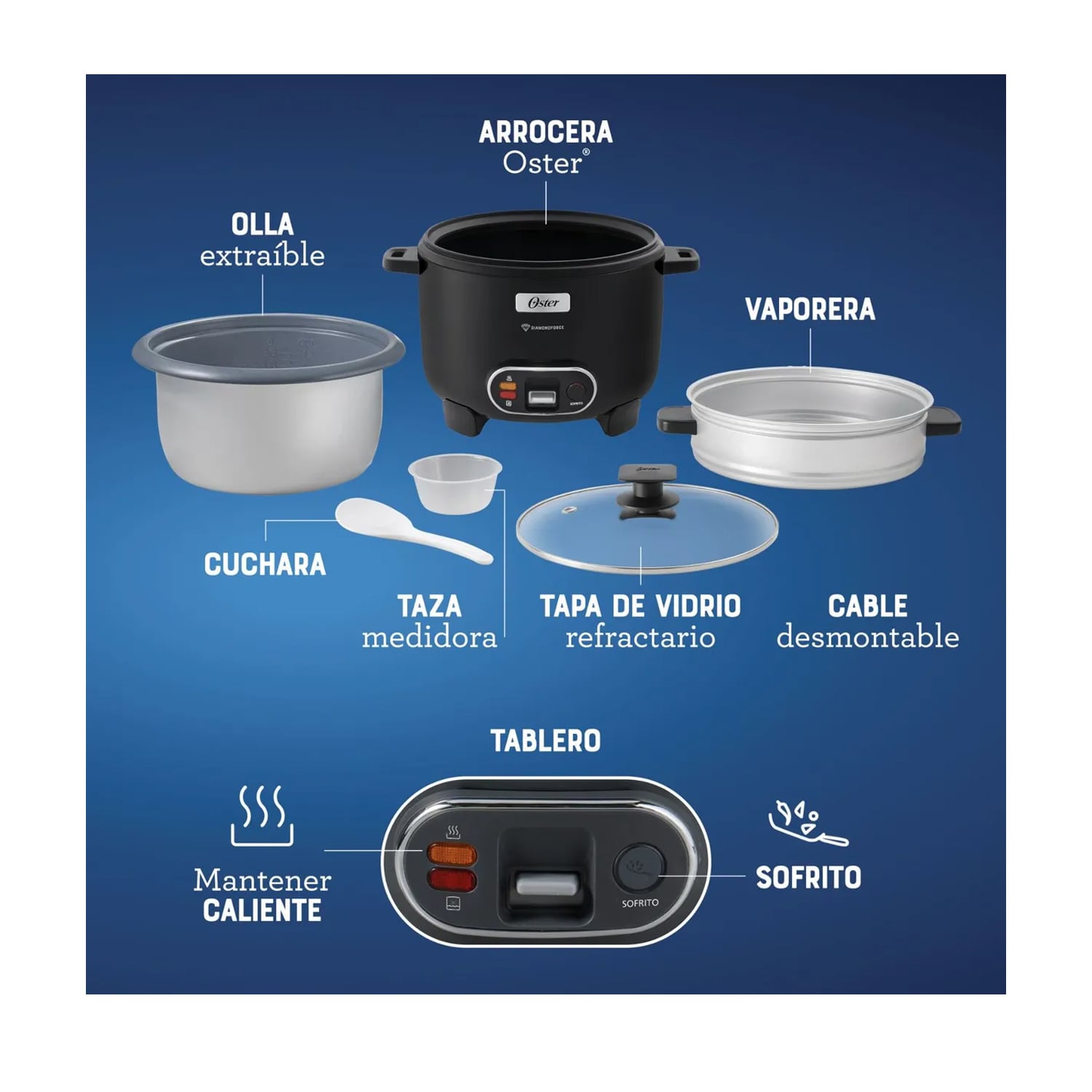 OLLA ARROCERA OSTER 12 TAZAS 3 EN 1 FUNCIÓN DE SOFRITO VAPORERA NEGRO - 3