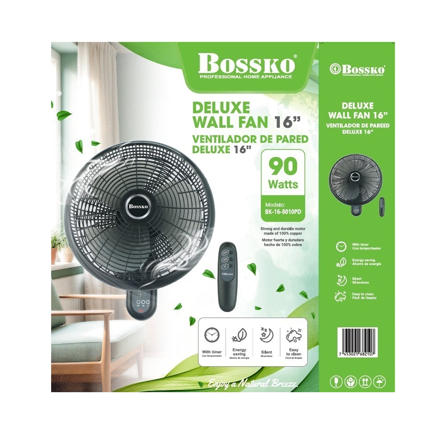 VENTILADOR DE PARED CON CONTROL 16' 90 WATTS BK-16-8010PD NEGRO - 4