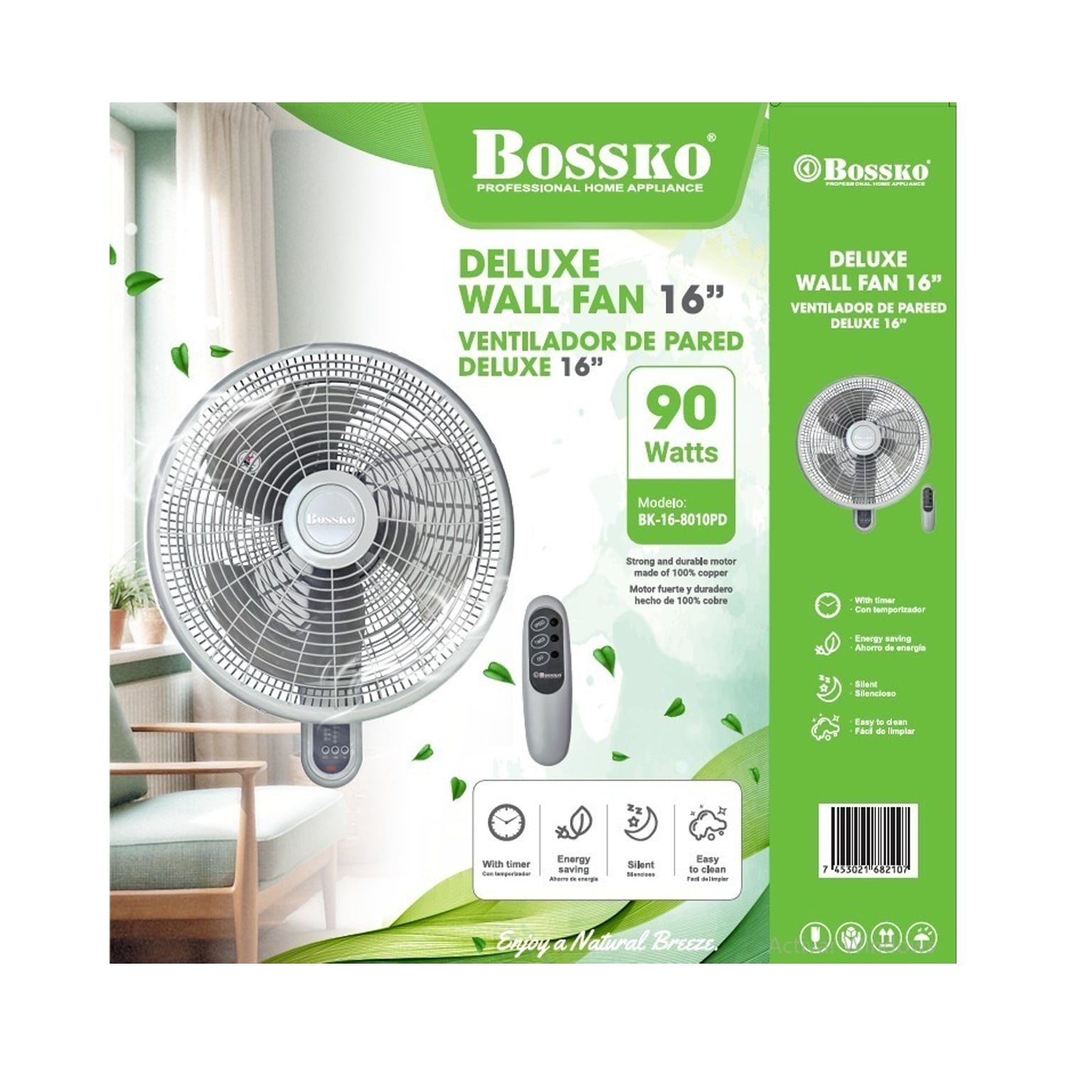 VENTILADOR DE PARED CON CONTROL 16' 90 WATTS BK-16-8010PD BLANCO - 4