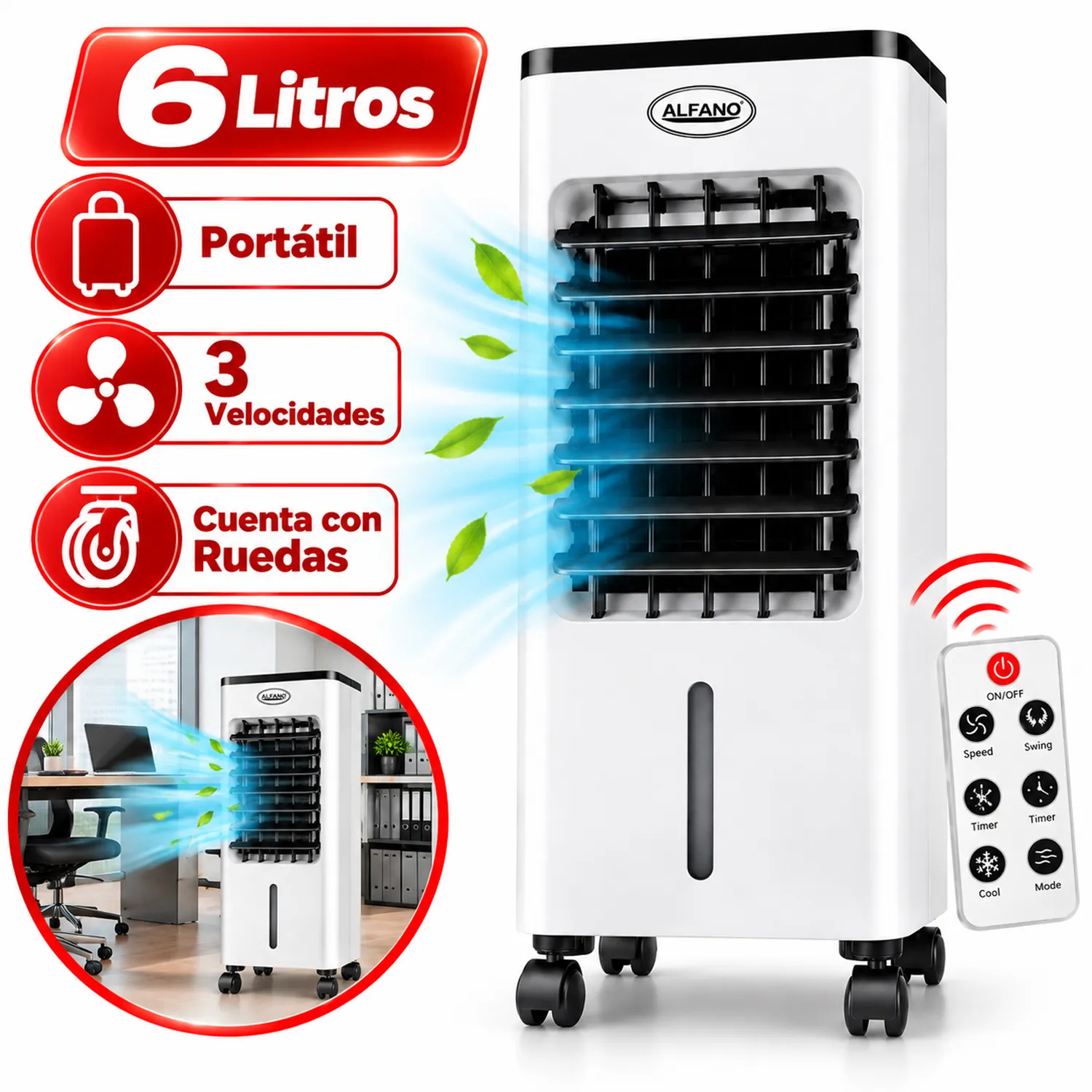 ENFRIADOR DE AIRE PORTÁTIL ALFANO AIR COOLER 6 LITROS 3 VELOCIDADES AC-6L - 1