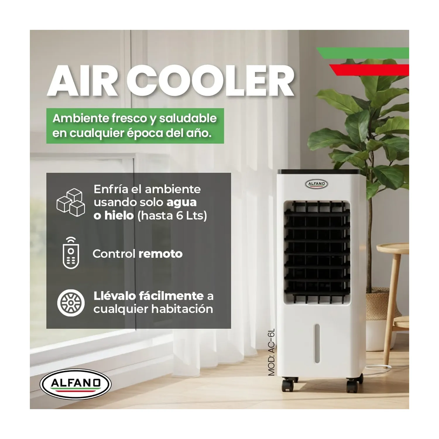ENFRIADOR DE AIRE PORTÁTIL ALFANO AIR COOLER 6 LITROS 3 VELOCIDADES AC-6L - 6