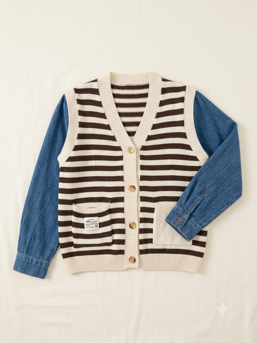 CHOMPA A RAYAS CON MANGAS JEAN MODELO COREANO PEACE AND LOVE MUJER - 1
