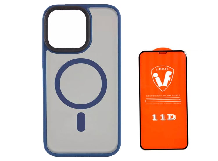 CASE MAGSAFE MATE PARA IPHONE 13 PRO MAX AZUL + MICA DE VIDRIO 11D COMPLETO - 1